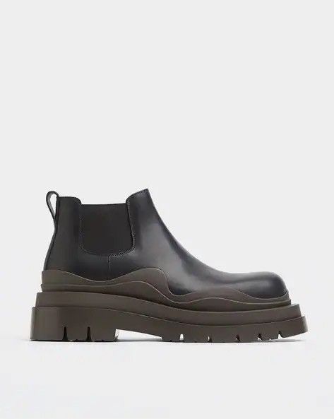 Bottega Veneta Black Tire Chelsea Ankle Boots with brown sole Size US 12 / EU 45 - 1 Thumbnail