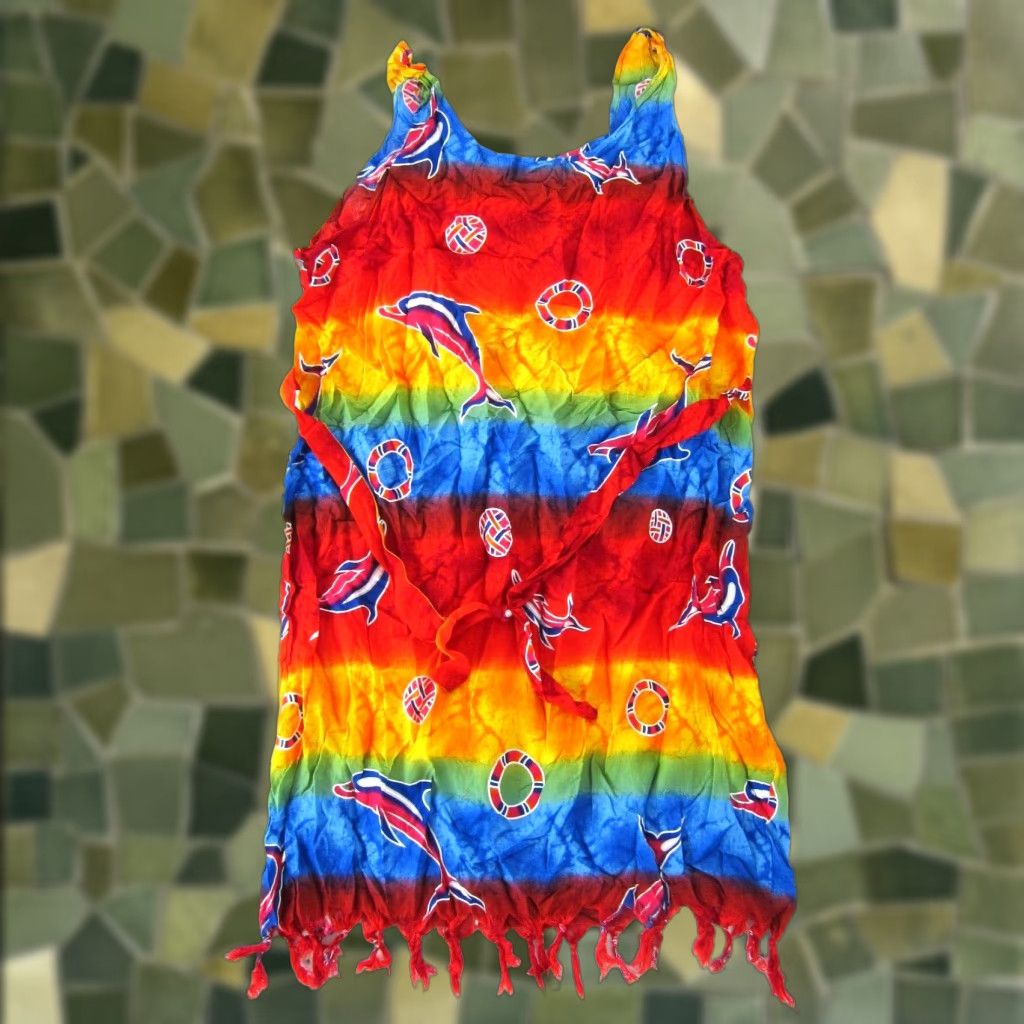 Vintage VINTAGE NWT Five Parrots Rainbow Tie Dye Dolphin Rayon Tank Sun Dress L Large Red Size L / US 10 / IT 46 - 1 Thumbnail