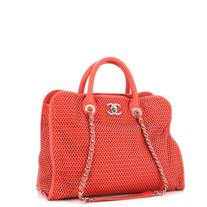 Chanel Red Perforated Leather Up In The Air Tote Bag - Yoogi's Closet