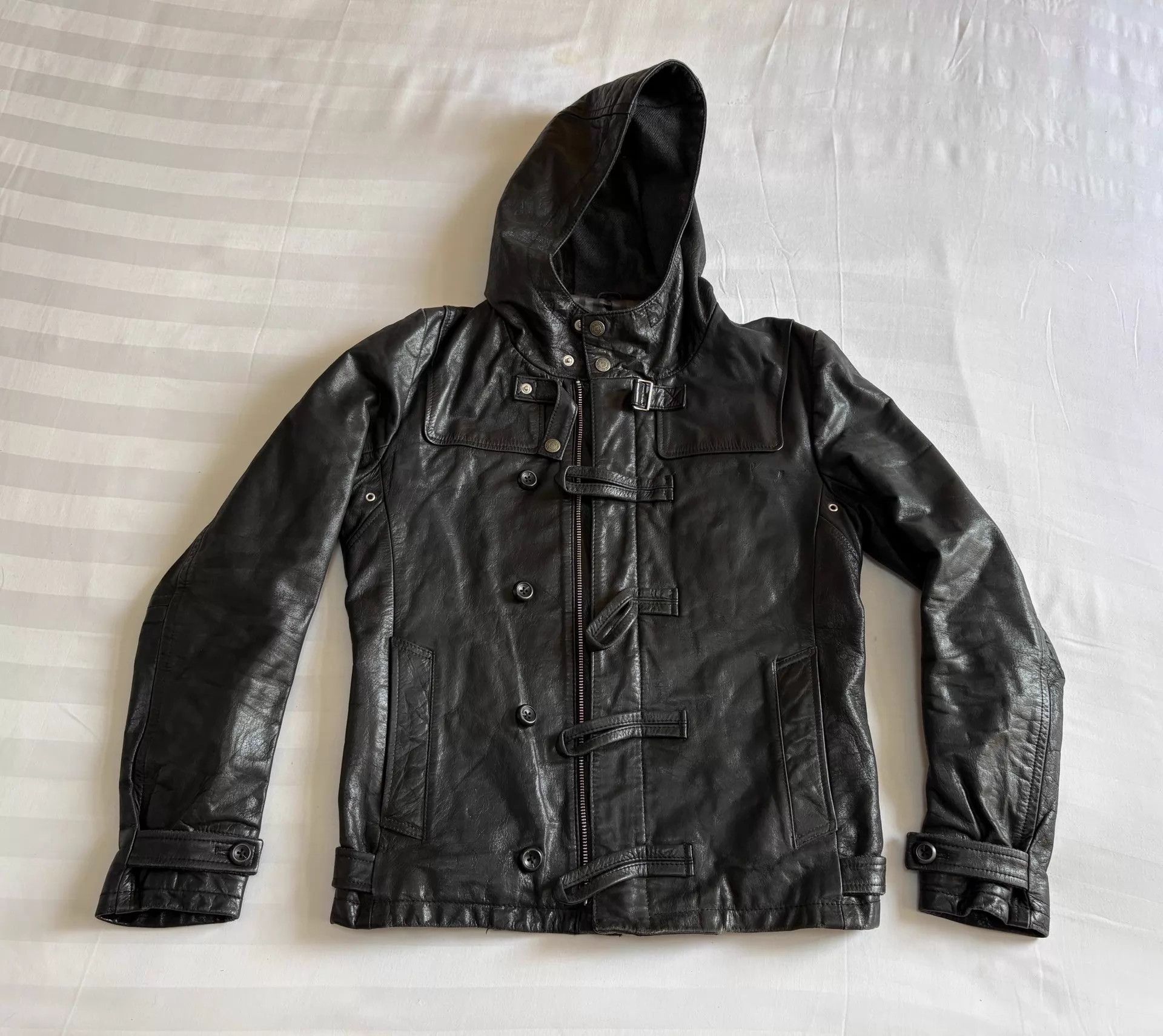 Tornado Mart Tornado Mart Vtg Hooded Leather Jacket Dbl Zip Strap 62/48 Size US M / EU 48-50 / 2 - 1 Thumbnail