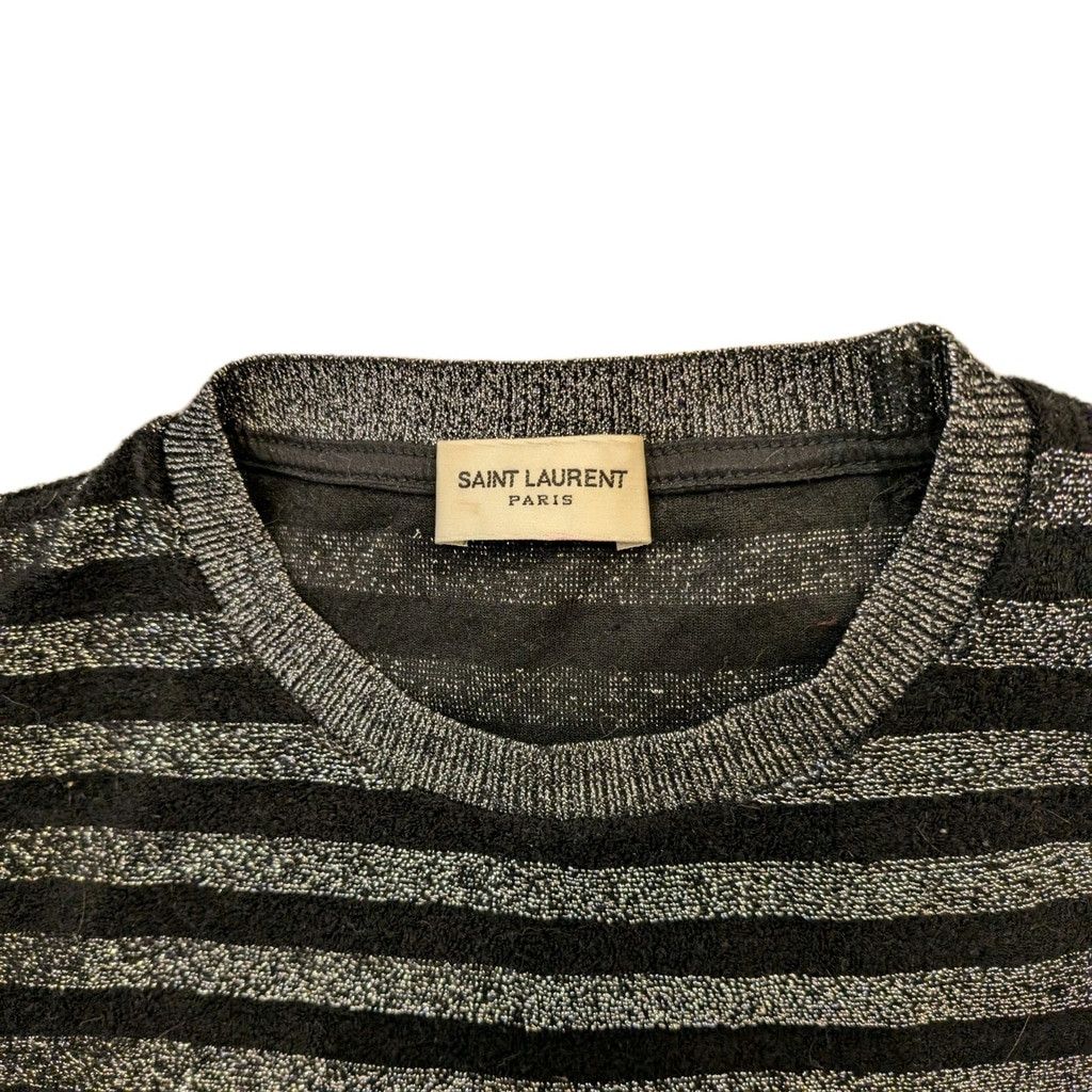 Saint Laurent Paris Saint Laurent Black And Silver Striped Sweater size L Size L / US 10 / IT 46 - 2 Thumbnail