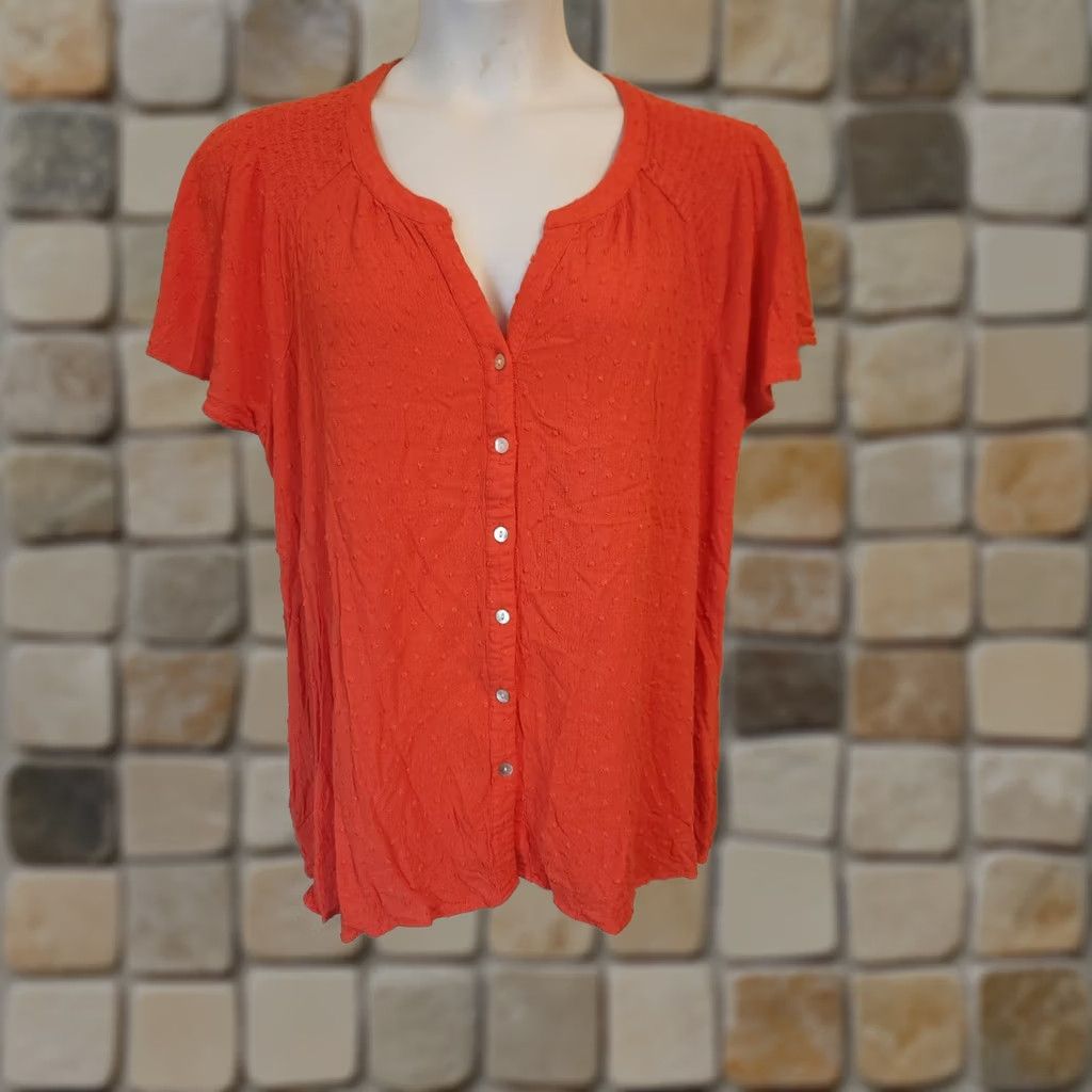 Vintage Rose & Olive Orange Flutter Sleeve Smocked Trim Swiss Dot Top 3X Womens Size XXL / US 16-18 / IT 52-54 - 1 Thumbnail