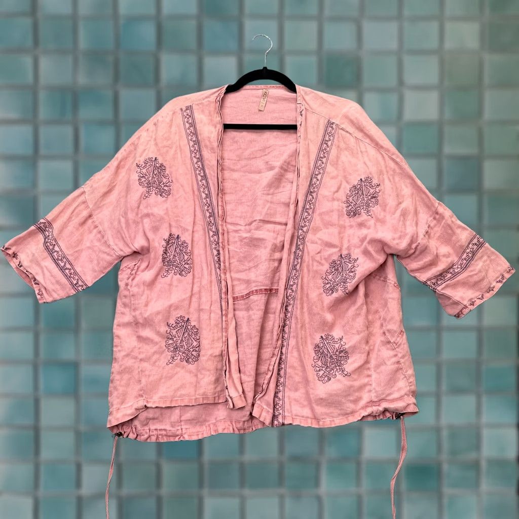 Pinko VINTAGE XCVI Jacket Womens L Pink Linen Embroidered Boho City Basic Short 3/4 Sleeve Seasonal Indoor/outdoor Size L / US 10 / IT 46 - 1 Thumbnail