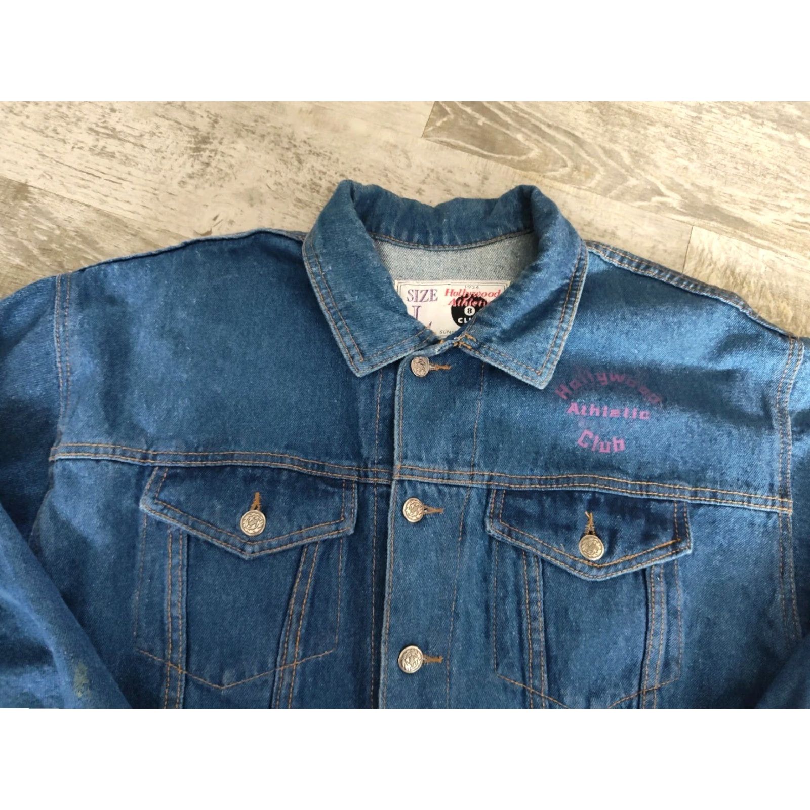 Vintage VINTAGE Hollywood Athletic Club Denim Jacket Mens Size L Blue 80s 90s Sunset Boulevard Embroidered Size US 33 - 5 Thumbnail