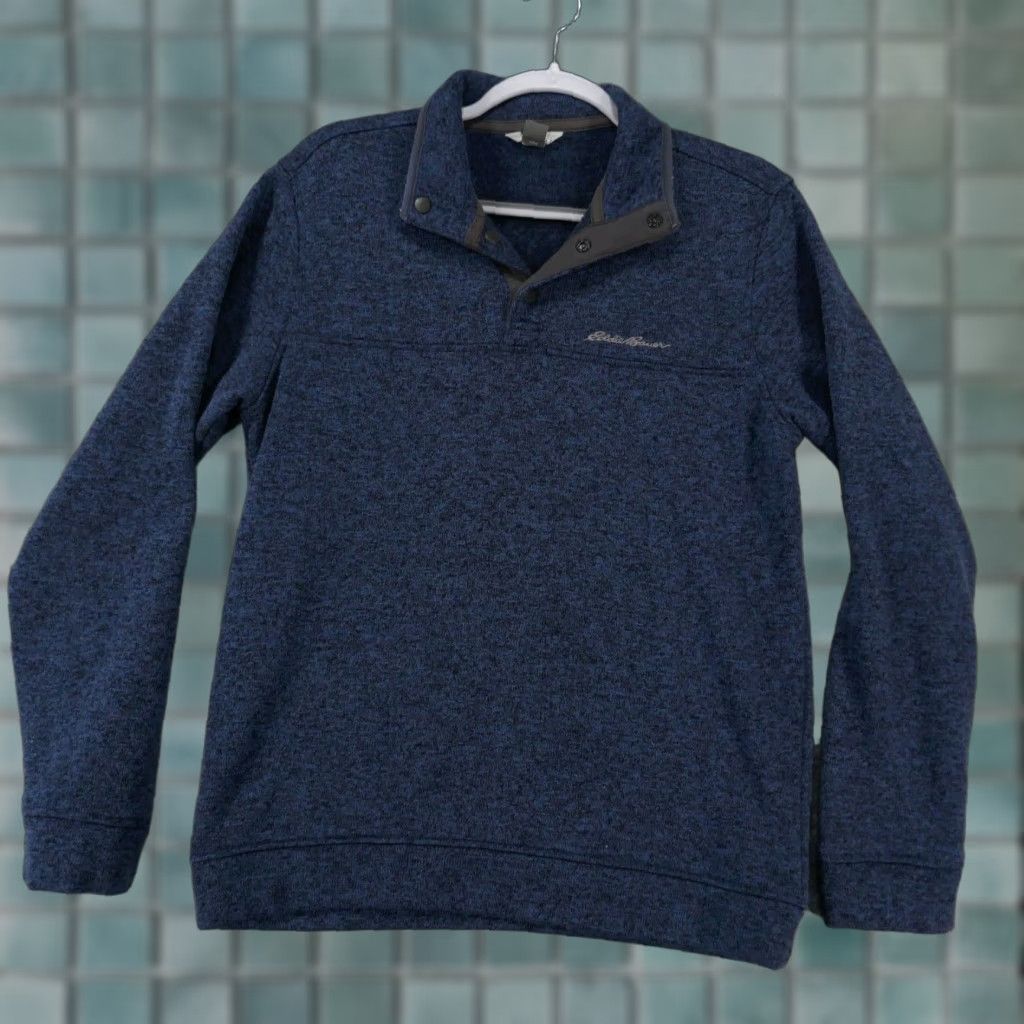 Eddie Bauer Eddie Bauer Sweater Mens Medium Long Sleeve Pullover Blue Fleece Mock Neck Logo Snap T Size US M / EU 48-50 / 2 - 1 Thumbnail