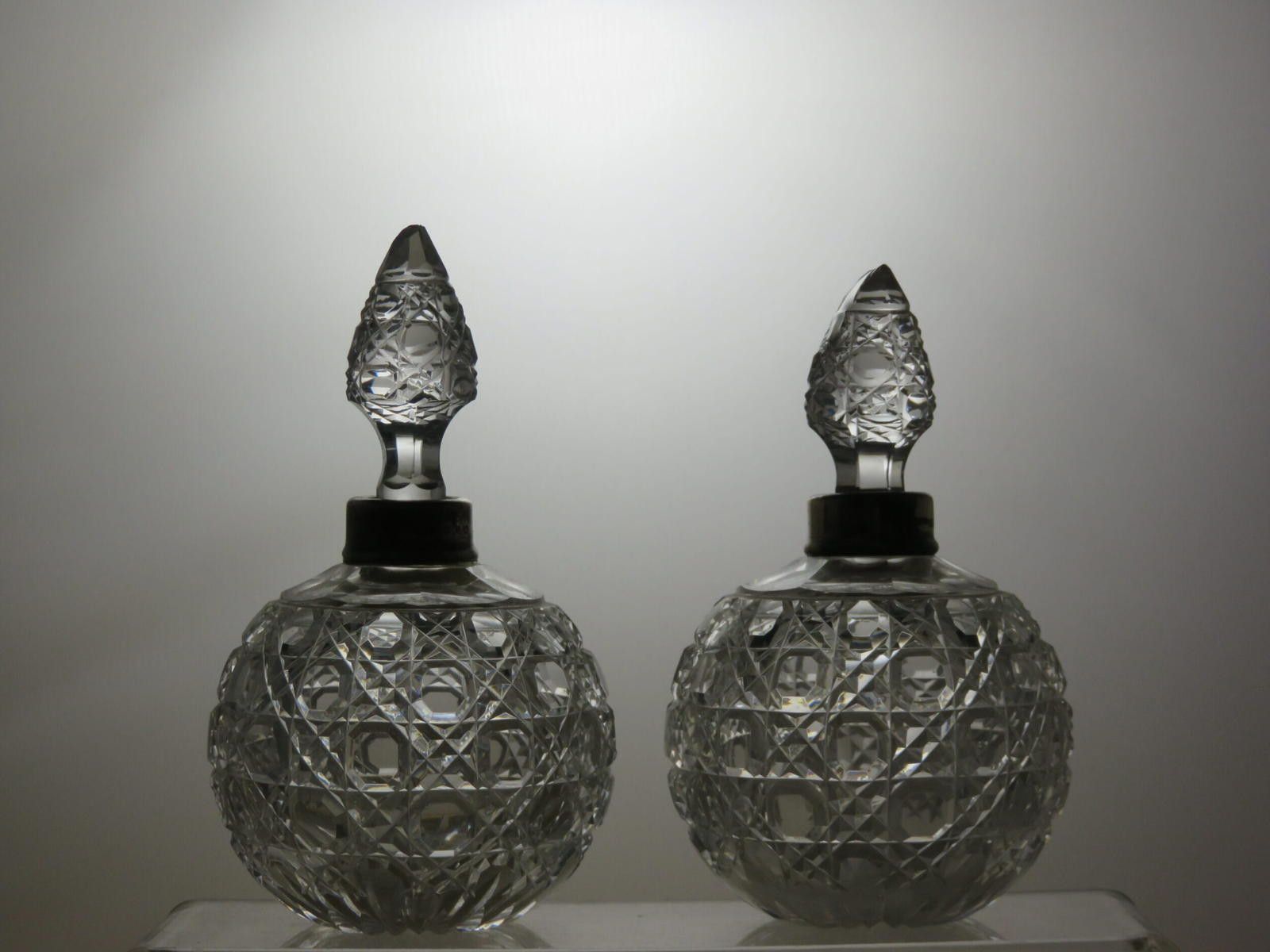 The Unbranded Brand 2 x Cut Crystal Bottles Small Decanters Solid Silver Neck Size ONE SIZE - 2 Thumbnail
