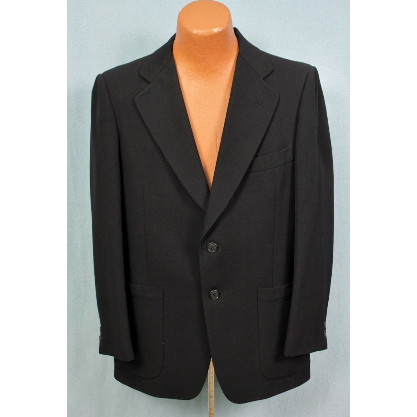 Vintage VINTAGE Men's VTG 60s 70s Black 2 PC Wool Suit Sz L 1960s 1970s Mens Suit Black Wool 1960s 1970s Size 38R - 3 Thumbnail
