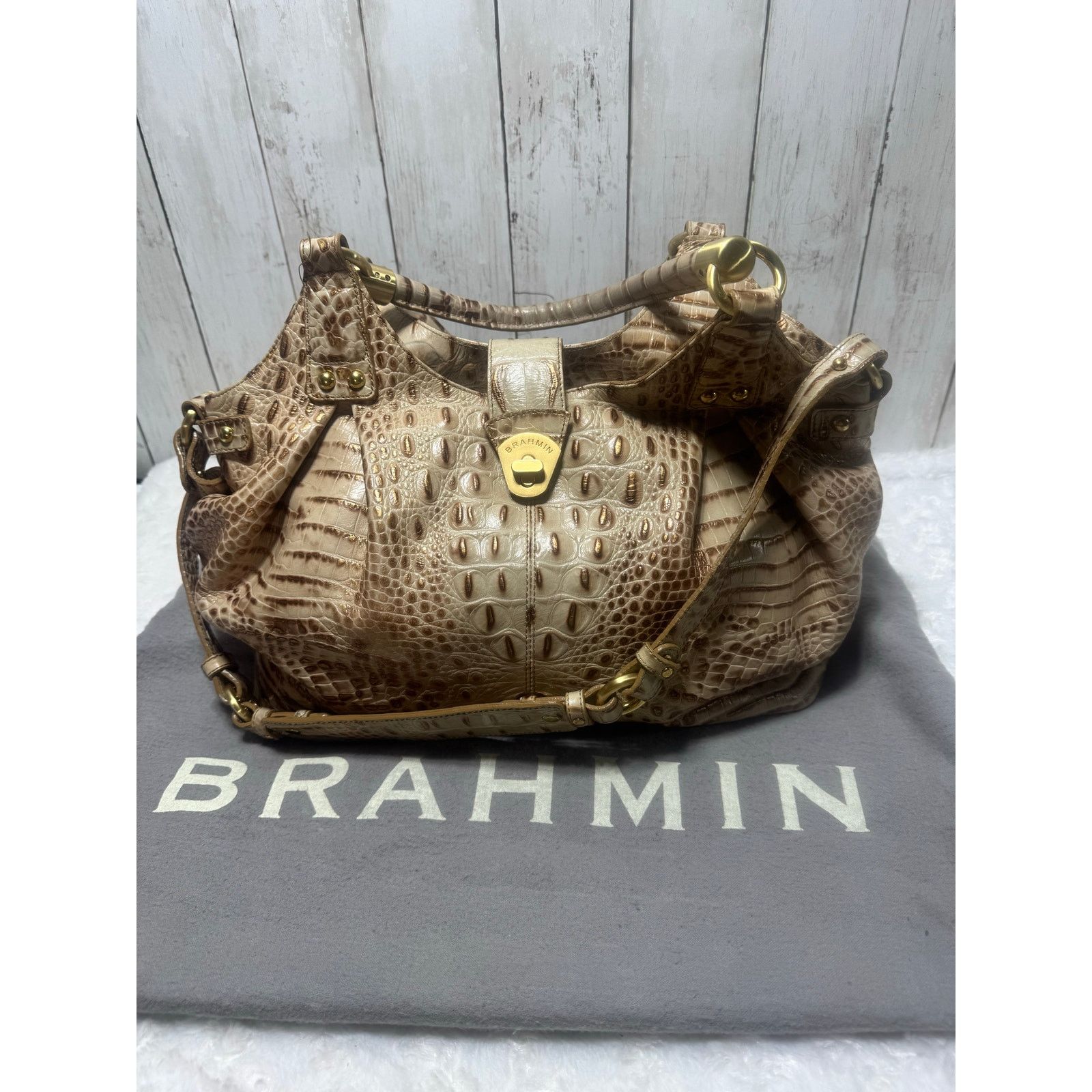 BRAHMIN Brahmin Cro embossed shoulder women bag and wallet champagne Size ONE SIZE - 12 Thumbnail
