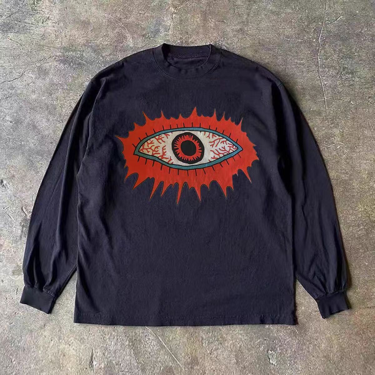 Vintage Black casual retro eye print long sleeve t-shirt Size US M / EU 48-50 / 2 - 1 Thumbnail