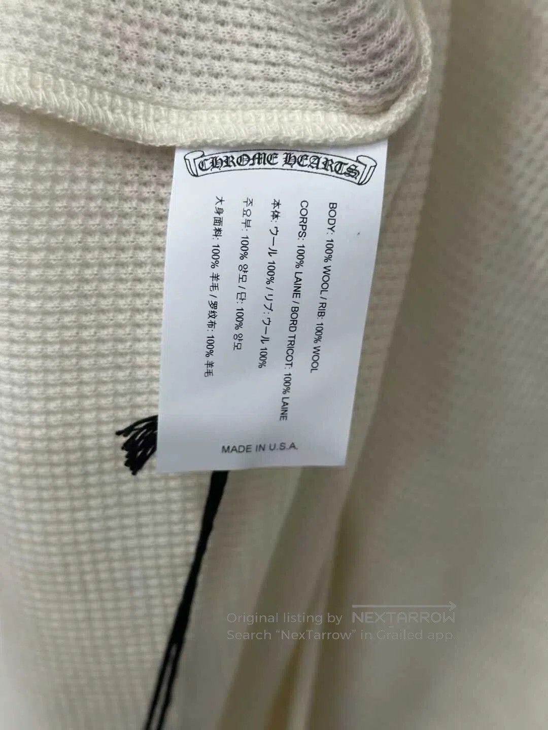 Chrome Hearts Chrome Hearts Waffle Cream Three-Quarter Sleeve Top. Size US S / EU 44-46 / 1 - 7 Thumbnail