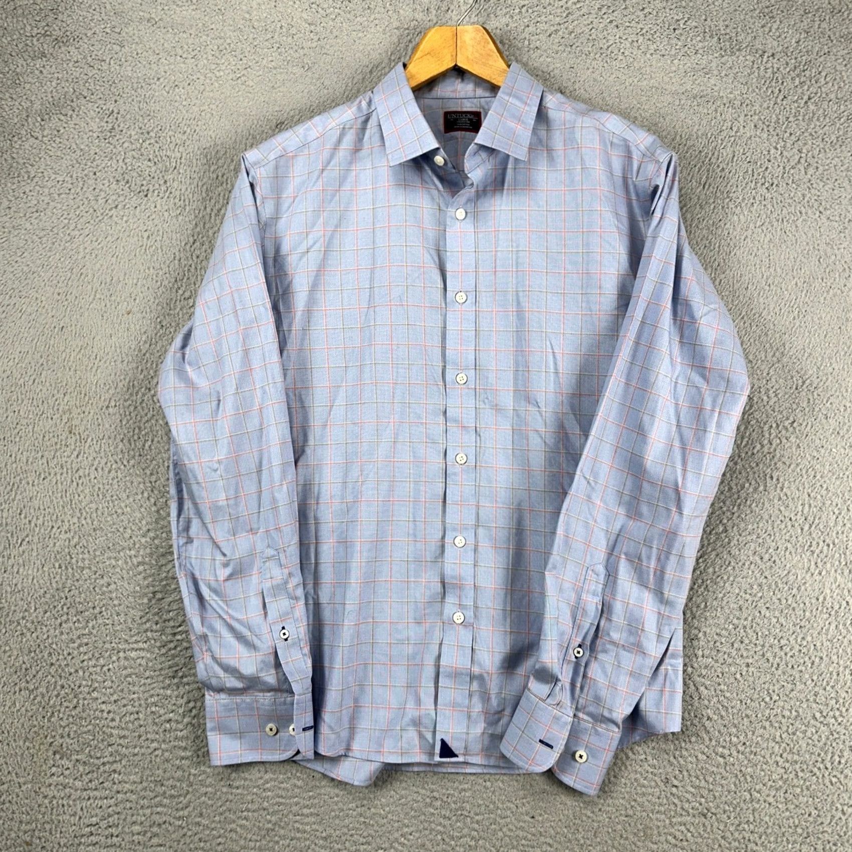 UNTUCKit UNTUCKit Mens Button Up Shirt Large Blue Windowpane Check Logo 100% Cotton Blue Size US L / EU 52-54 / 3 - 4 Thumbnail