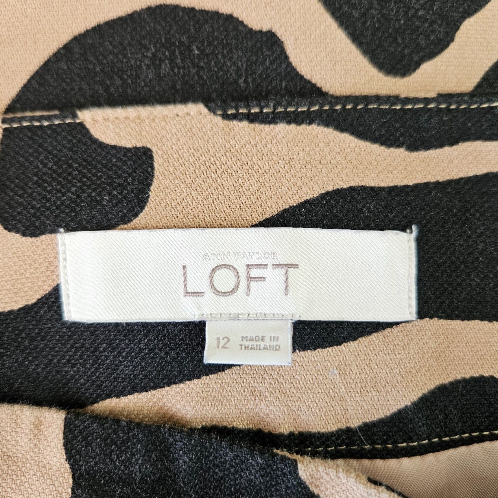 Loft VINTAGE LOFT Ann Taylor Womens Skirt 12 Black Brown Animal Print Cotton Blend Pockets A-Line Short Womens Size 34" / US 12 / IT 48 - 4 Thumbnail