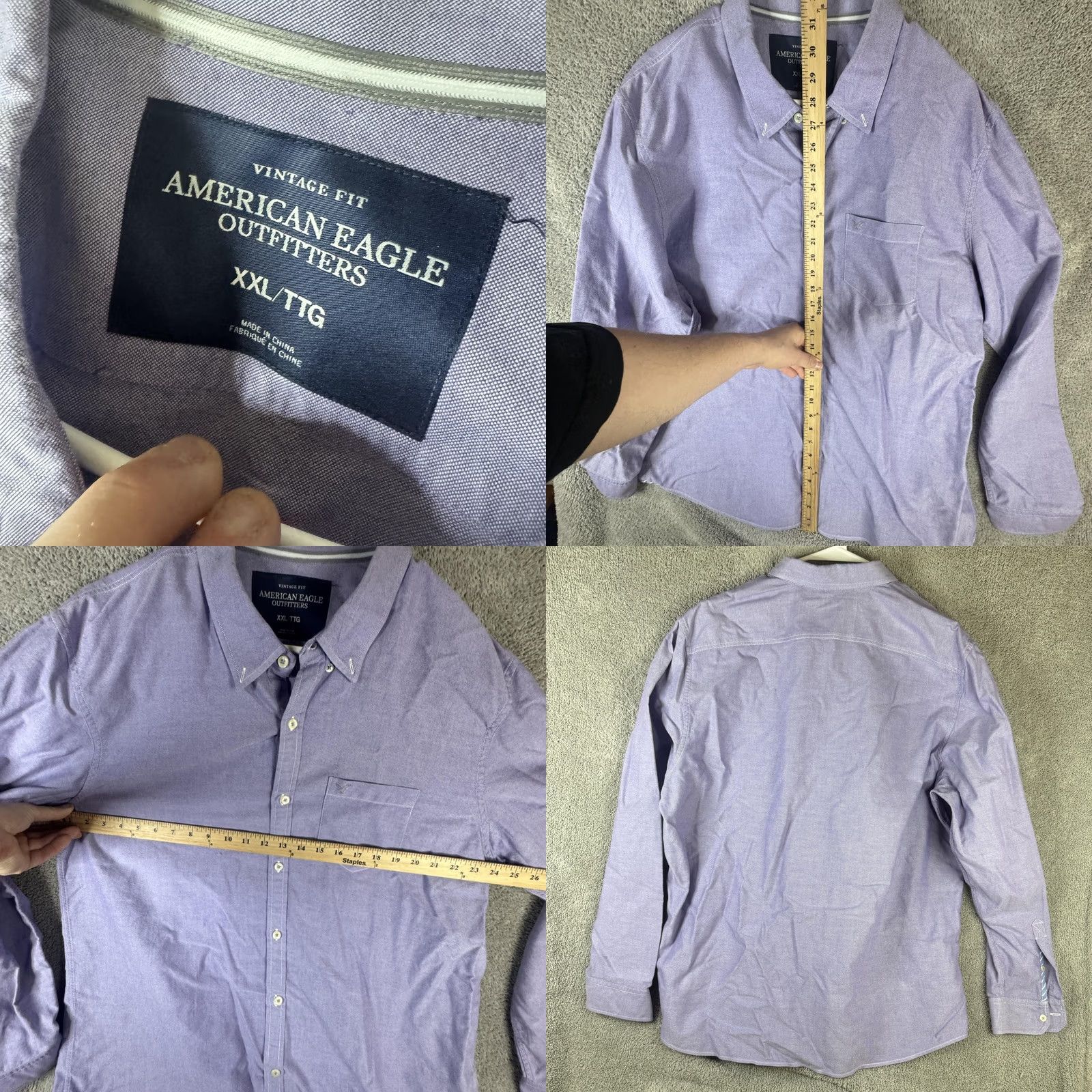 American Eagle Outfitters VINTAGE American Eagle Outfitters Shirt Mens 2XL Purple Solid Button-Front Long Sleeve Size US XXL / EU 58 / 5 - 8 Thumbnail