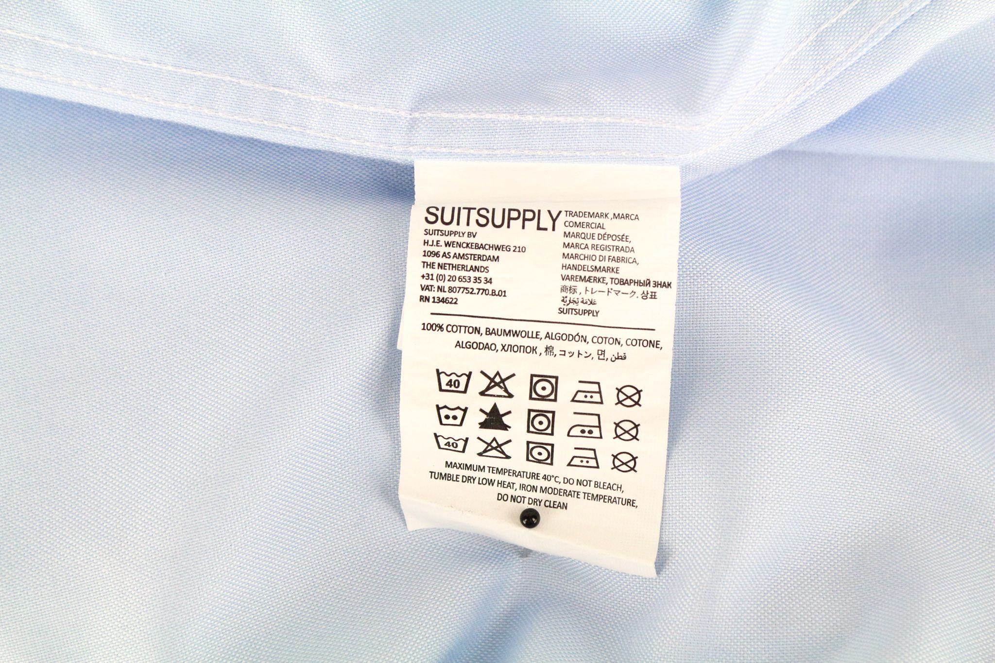 Suitsupply 44L/17 1/2L Slim Cotton Blue Twill Shirt 73596 Size US L / EU 52-54 / 3 - 6 Thumbnail