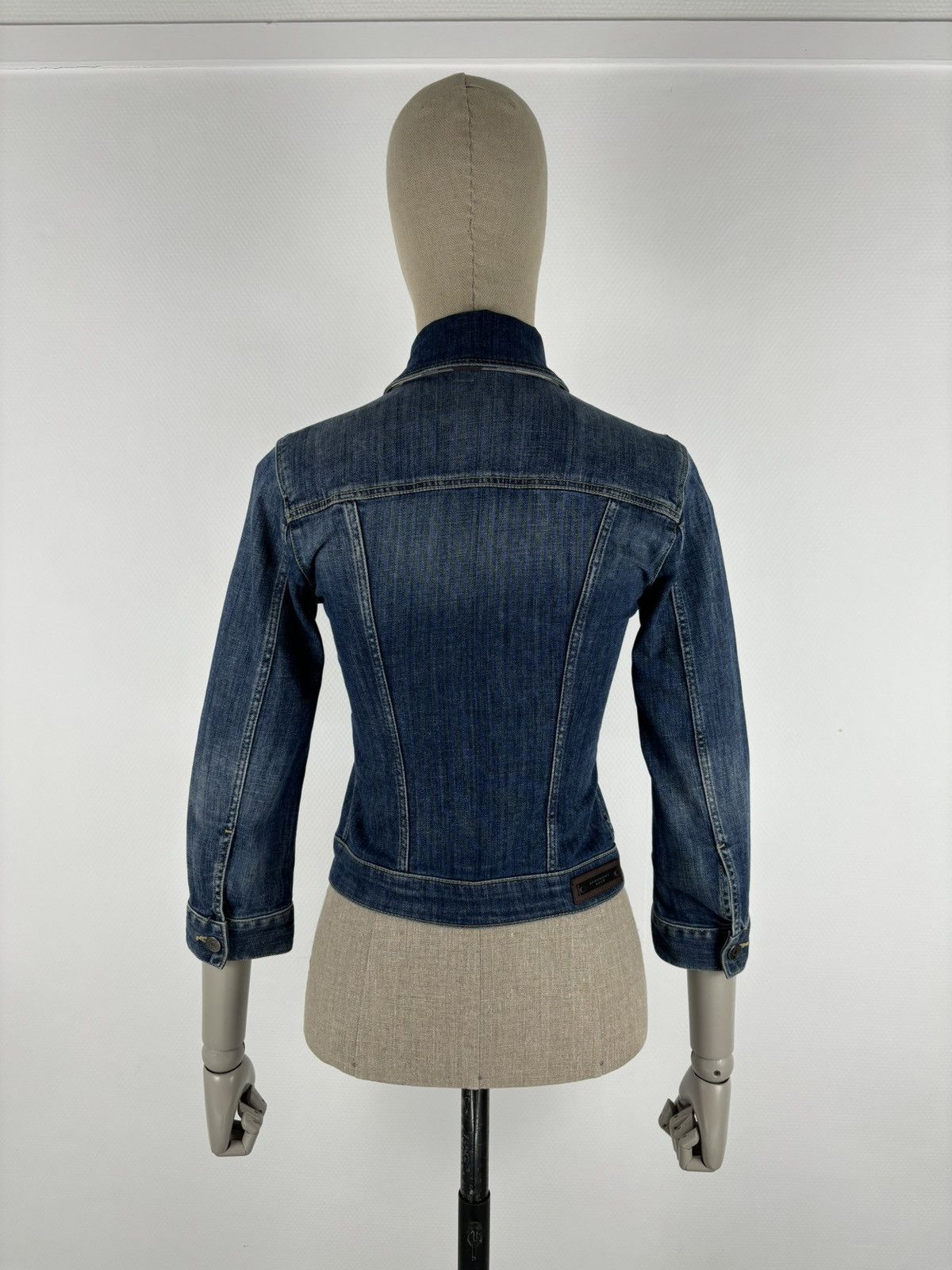 Burberry BRIT Nova Check Trim Denim Blue Trucker Buttons Jacket Jean Crop Bomber Size S / US 4 / IT 40 - 4 Thumbnail