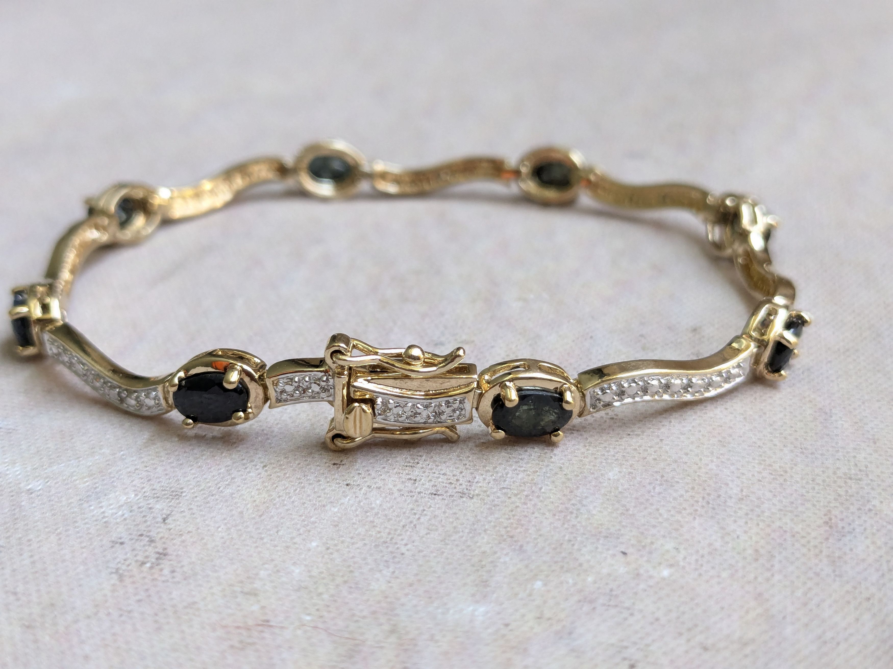 Sterling Silver Sterling Silver Tennis Bracelet Blue Gold Plated 7.25" Oval Size ONE SIZE - 3 Thumbnail