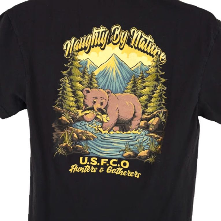 CO VINTAGE Grizzly Bear T Shirt Mens US Fishing Co Black Medium Naughty By Nature Size US M / EU 48-50 / 2 - 2 Thumbnail