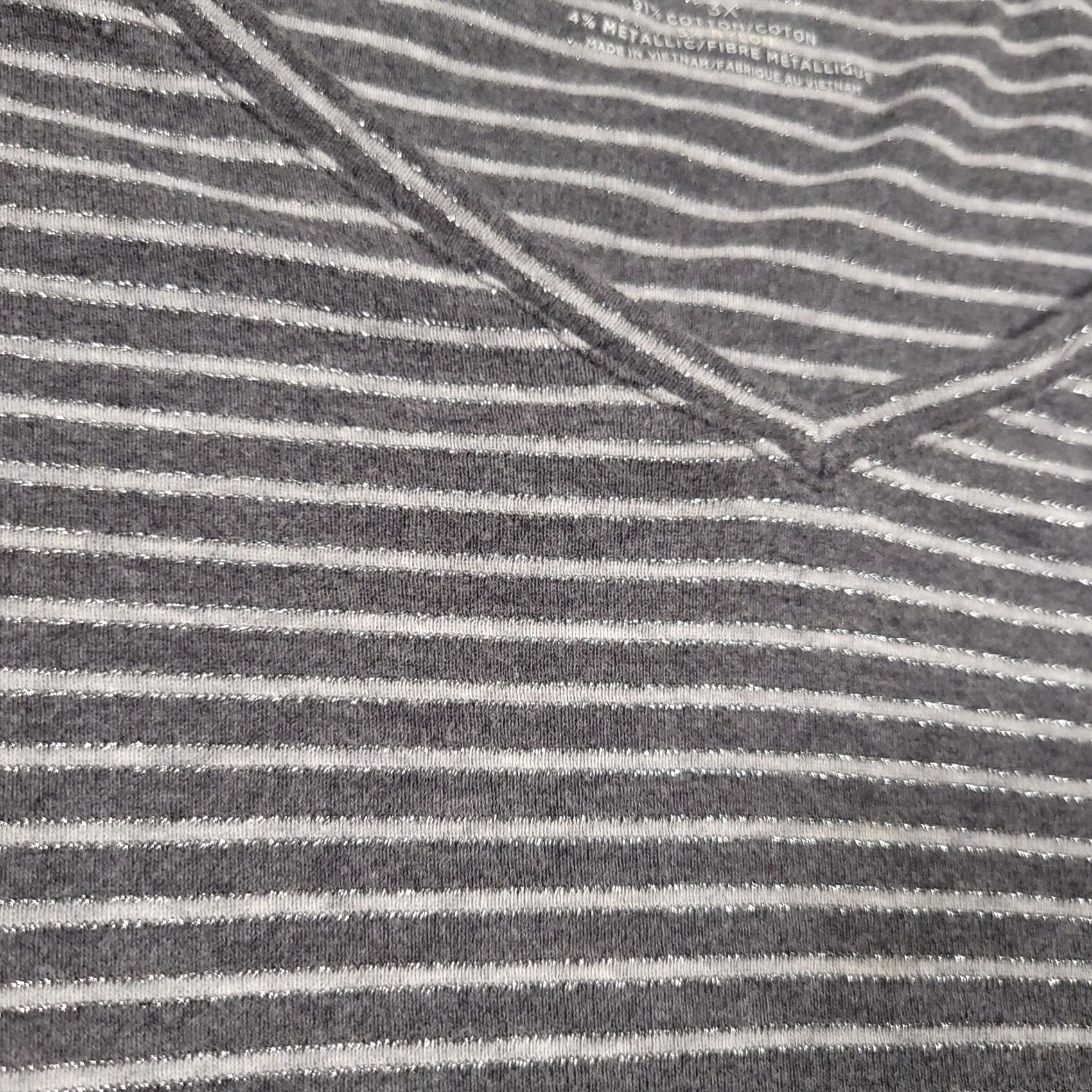 Talbots VINTAGE Talbots T Shirt Women's 3X Plus Gray Striped Glitter V Neck Long Sleeve Size XXL / US 16-18 / IT 52-54 - 4 Thumbnail