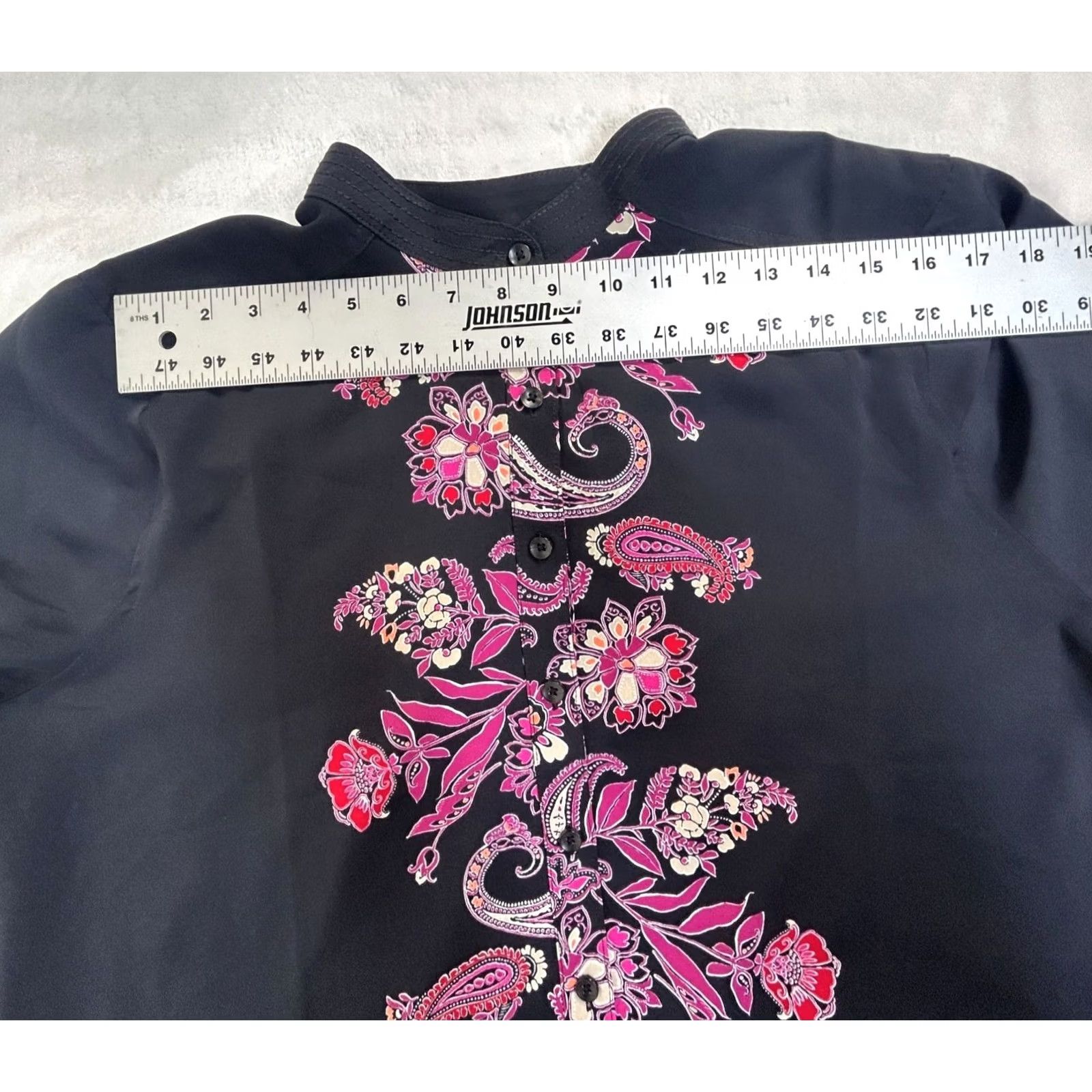 Vintage Chico's Womens Floral Embroidered Button Down Tunic Top Size 3 U.S. 16 Black Pink Shirt Womens Size XS / US 0-2 / IT 36-38 - 4 Thumbnail