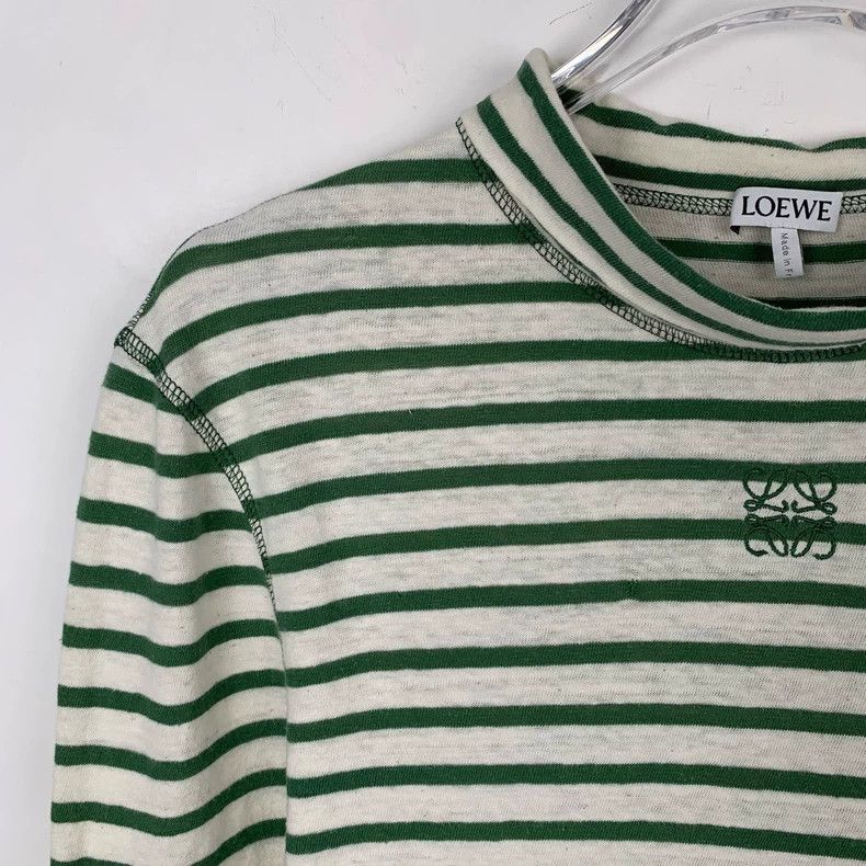 Loewe Loewe Logo embroidered half high collar green striped cott Size S / US 4 / IT 40 - 3 Thumbnail