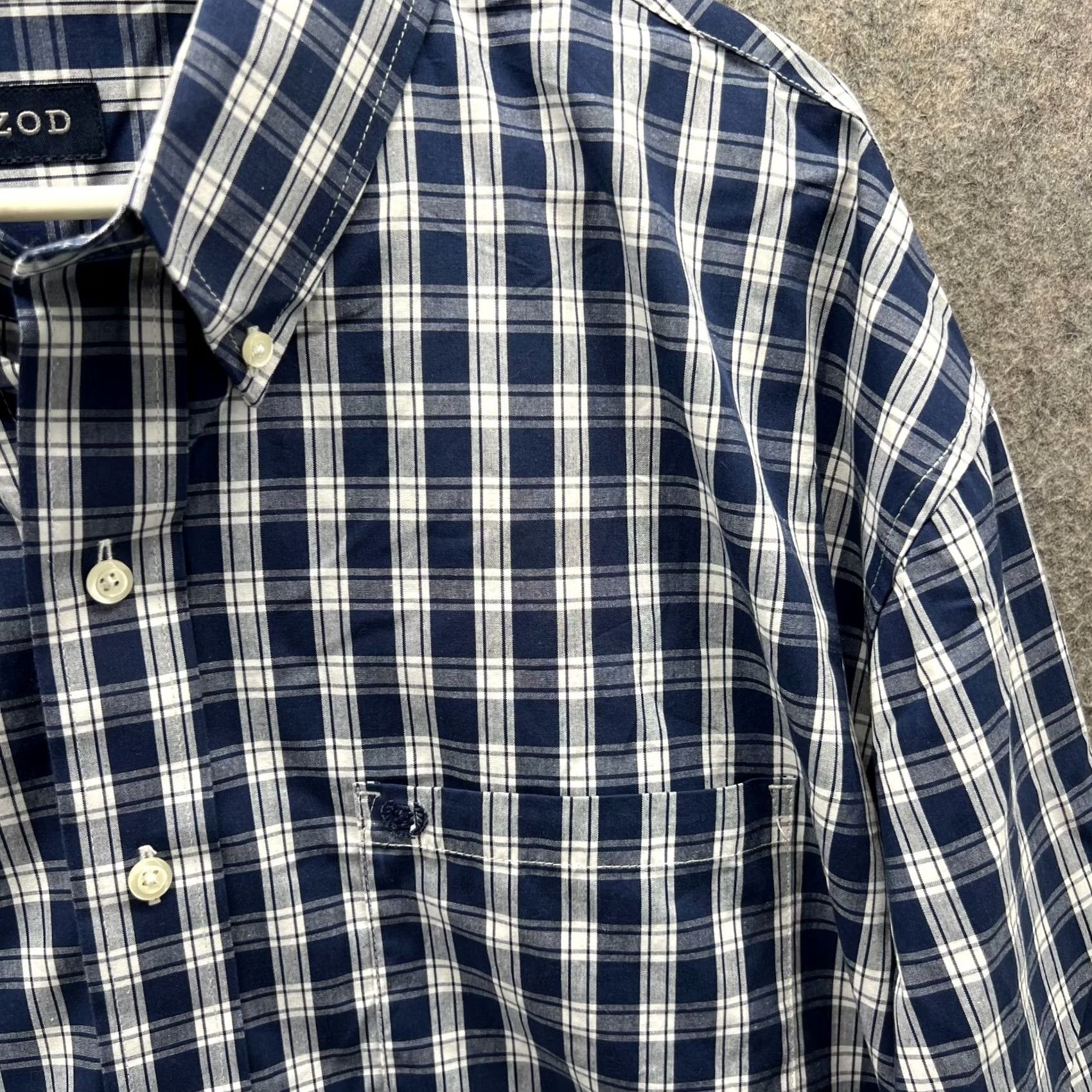 Izod IZOD Shirt Mens XXL Blue White Button-Down Checkered Dress Gingham 2XL Size 48R - 7 Thumbnail