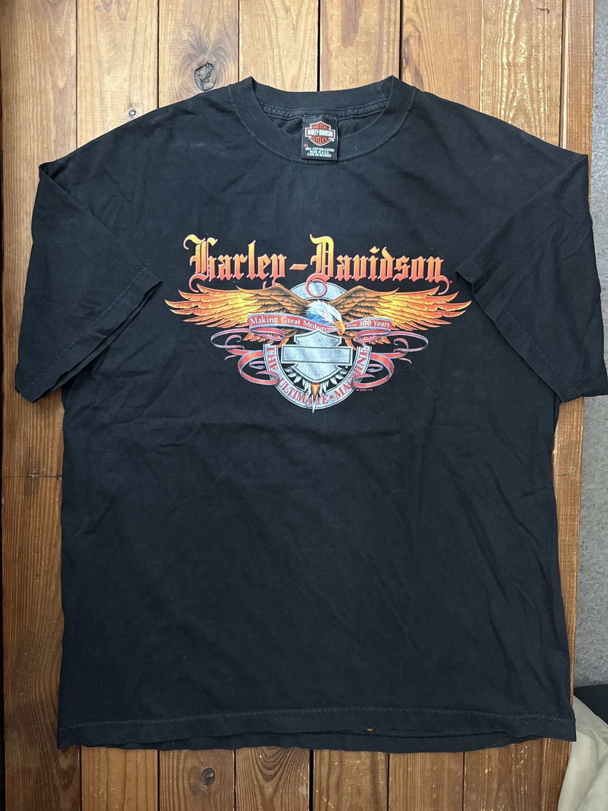 Vintage 90s Y2K Harley Davidson Eagle Black Tee Shirt