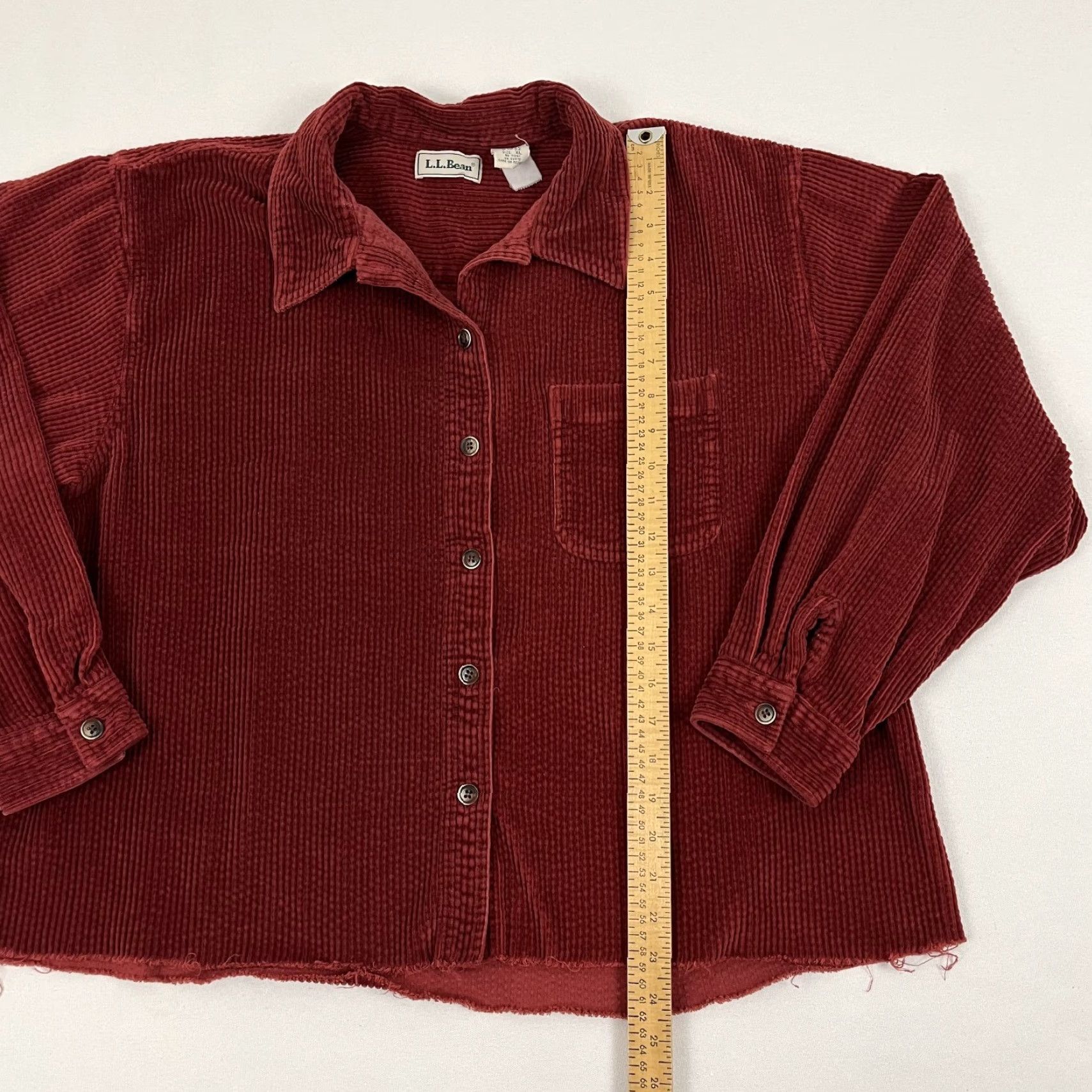 Vintage LL Bean Shirt Womens XL Crop Red Thick Corduroy Shacket Wide Whale Cabin Barn Size XL / US 12-14 / IT 48-50 - 3 Thumbnail