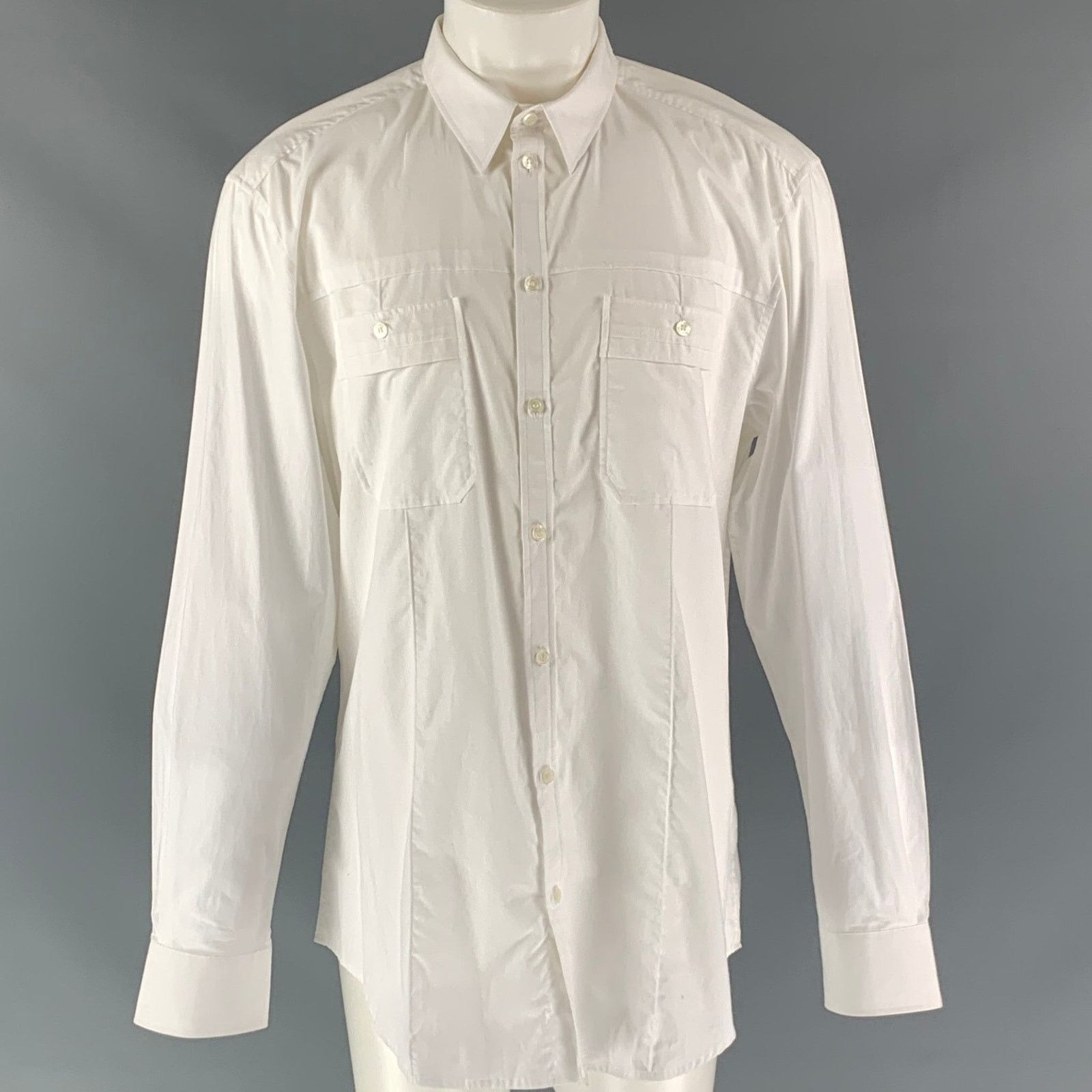 Dolce & Gabbana Size S White Solid Cotton Patch Pockets Long Sleeve Shirt Size US S / EU 44-46 / 1 - 1 Thumbnail