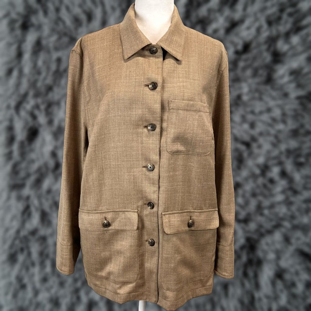 Ralph Lauren VINTAGE Lauren Ralph Lauren Shirt Jacket Shacket Womens 1X Plus Wool Linen Brown w/ Wool Lining Size XL / US 12-14 / IT 48-50 - 1 Thumbnail