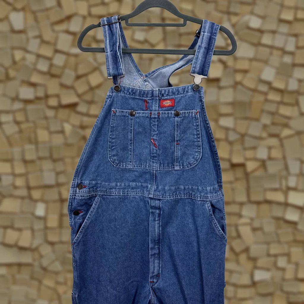 Dickies Dickies Overalls Mens 34x32 Blue Denim Bib Carpenter Workwear Utility Bib Pants Jeans 5-Pocket Size US 34 / EU 50 - 1 Thumbnail