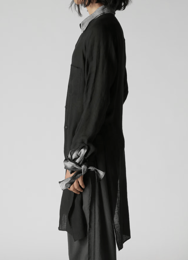 Yohji Yamamoto Yohji Yamamoto Pour Homme - Linen Gathered Hem Long Shirt Size US M / EU 48-50 / 2 - 6 Thumbnail