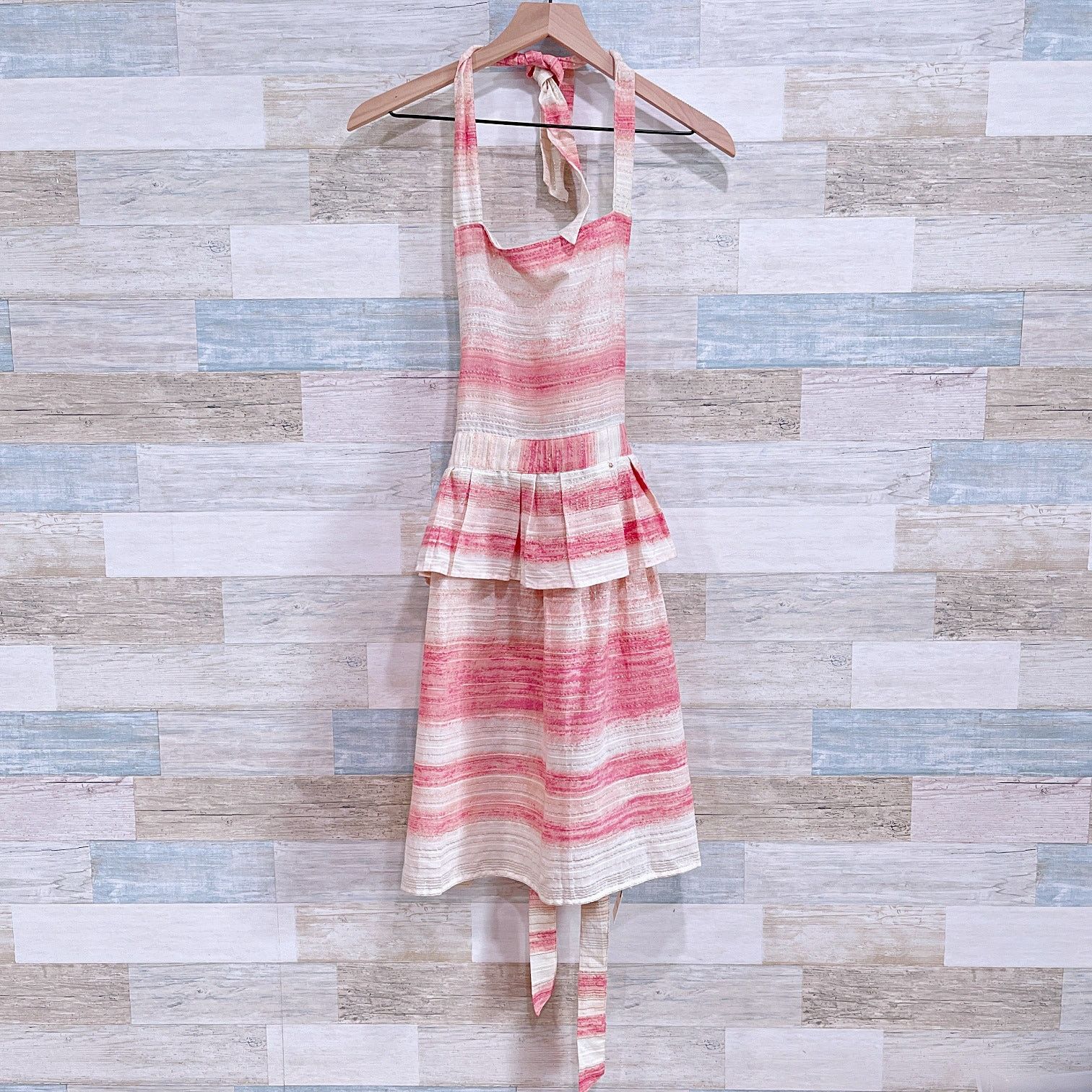 Anthropologie Anthropologie Ruffle Striped Apron Pink Womens One Size OS Size ONE SIZE - 1 Thumbnail