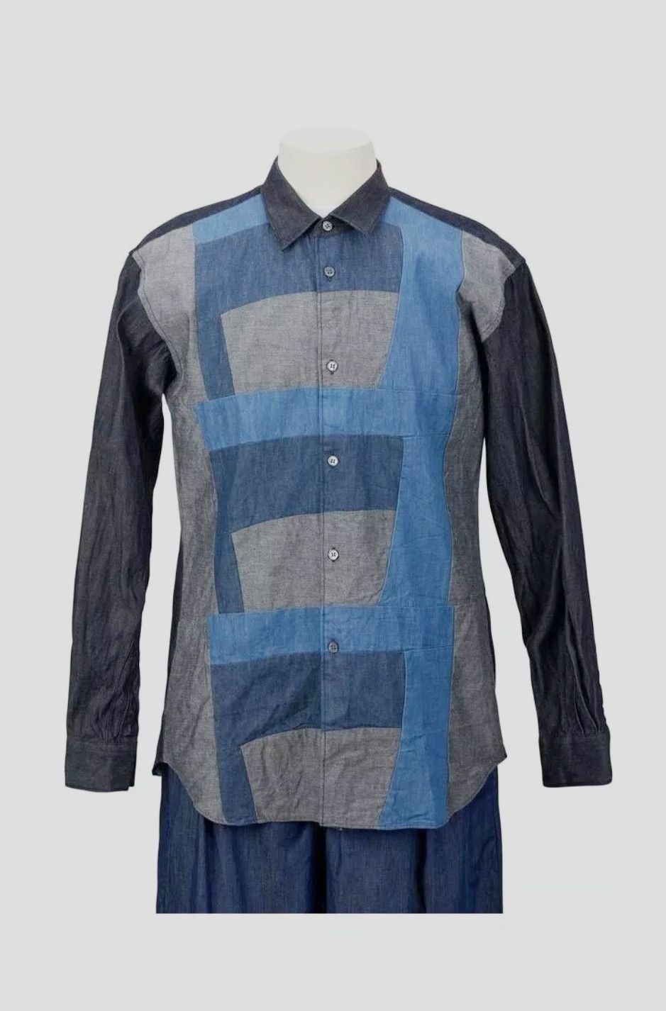 image of Comme Des Garcons Denim Patchwork Shirt Blue Indigo Size Xl, Men's