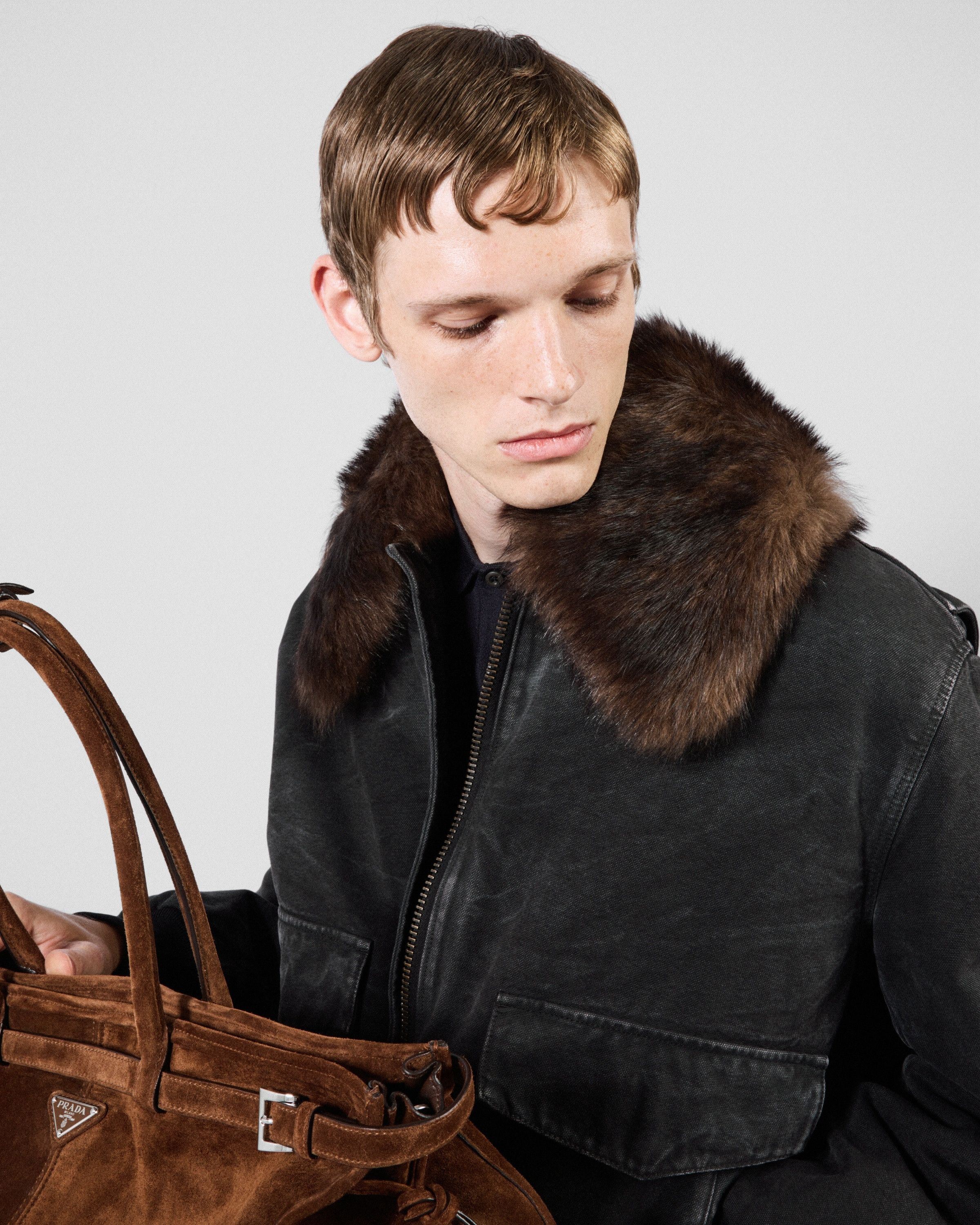 Prada o1mt1gz0226 Cotton Blouson Jacket With Shearling Collar Size US M / EU 48-50 / 2 - 4 Thumbnail