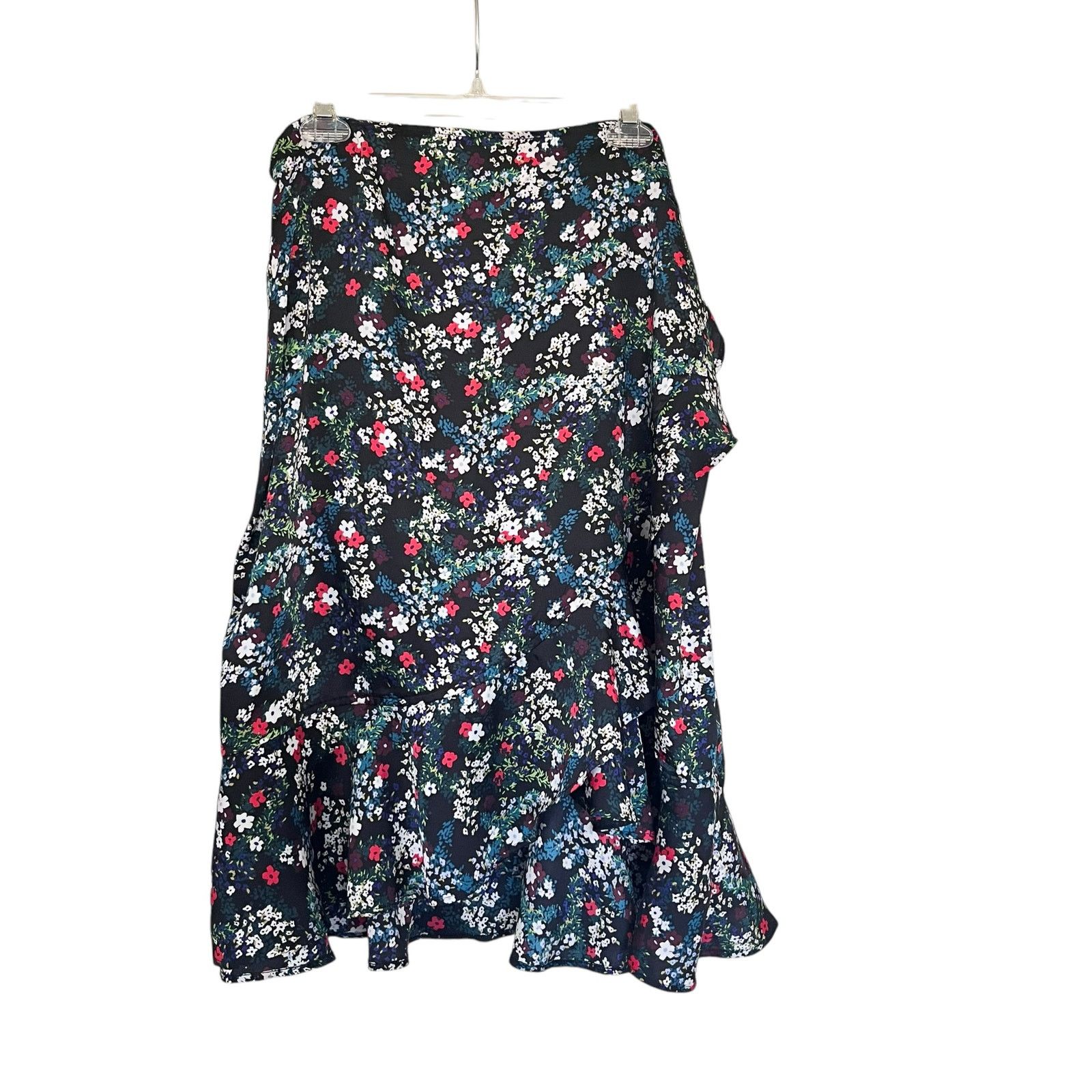Rebecca Minkoff Rebecca Minkoff Zoe Black Floral Print Ruffled Wrap Skirt Size 36" / US 14 / IT 50 - 3 Thumbnail