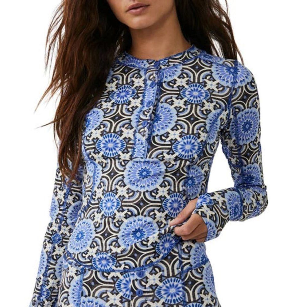 Free People New Free People Fireside Long Sleeve Base Layer Blue Top Si Size M / US 6-8 / IT 42-44 - 1 Thumbnail