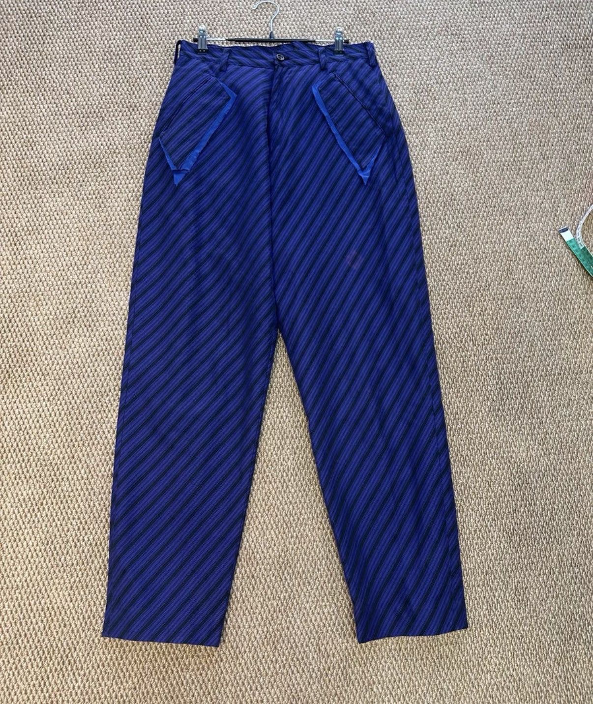 Sulvam Sulvam Purple Striped Wool Pants K23 Size US 34 / EU 50 - 1 Thumbnail