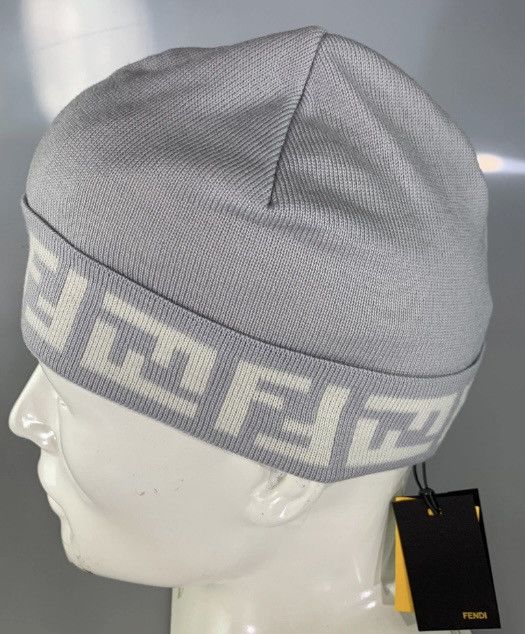 Fendi Fendi 🇮🇹 Pearl Grey Wool FF brim ribb knit Beanie unisex NEW Size ONE SIZE - 6 Thumbnail