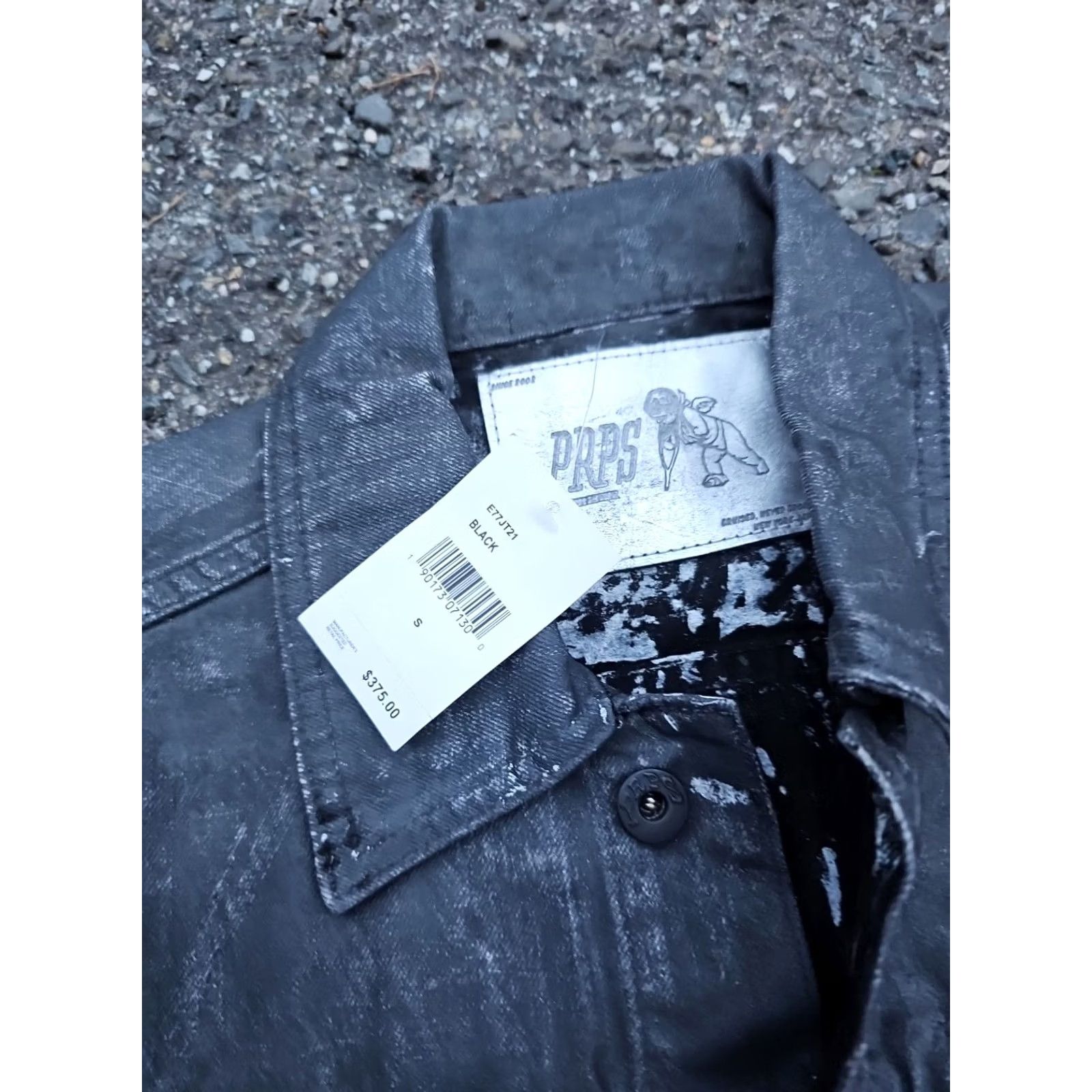 Prps PRPS Black Denim Jean Jacket Distressed MEN'S Small Jacket Mens Black Denim Button Pockets 20 Chest 25 Length Vintage No Size US 29 - 5 Thumbnail