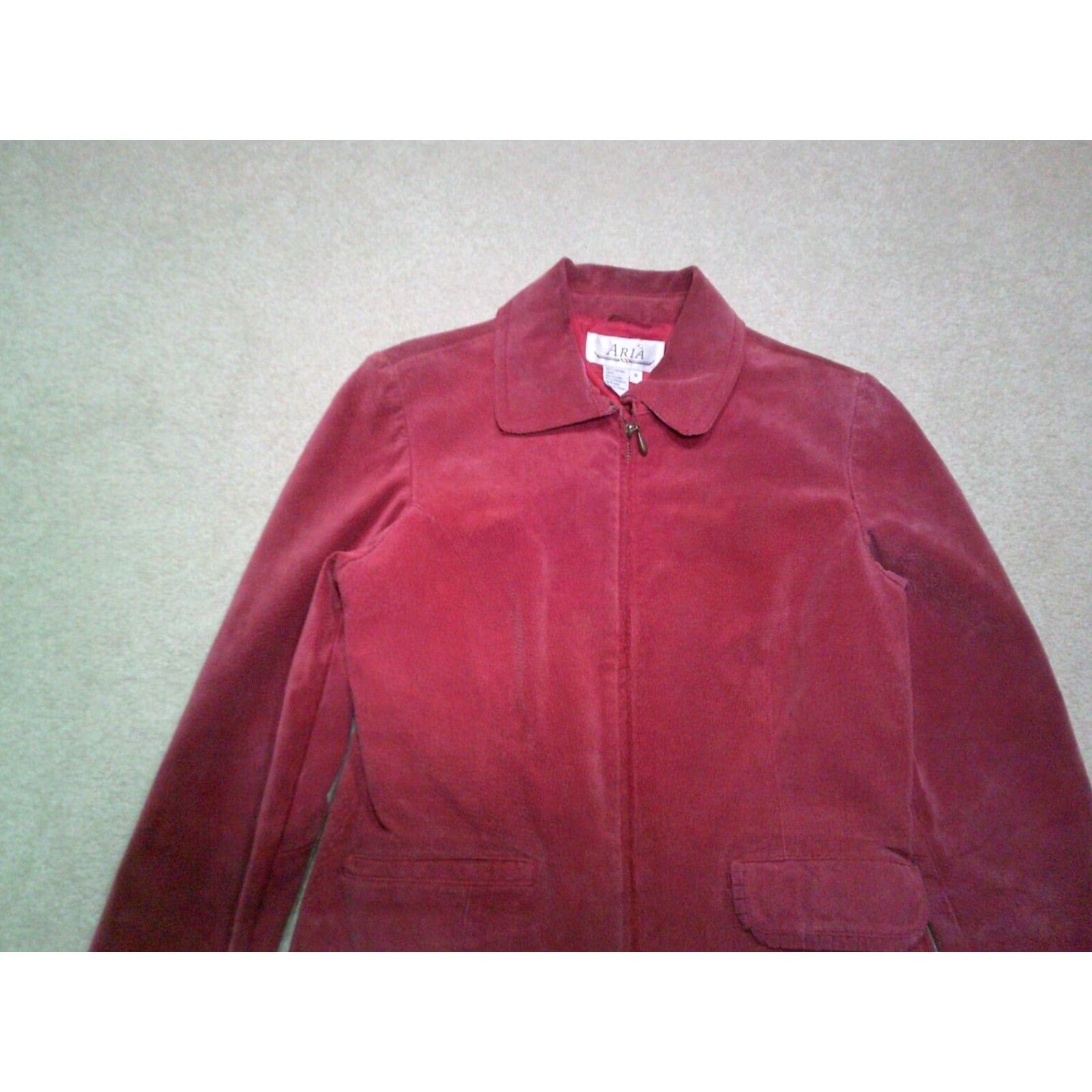 Ariat VINTAGE Aria Suede Leather Jacket Womens Small Red Bomber Jacket Short Sleeve Zip Front Pockets Regular Fit Motorcycle Style Womens Size S / US 4 / IT 40 - 3 Thumbnail