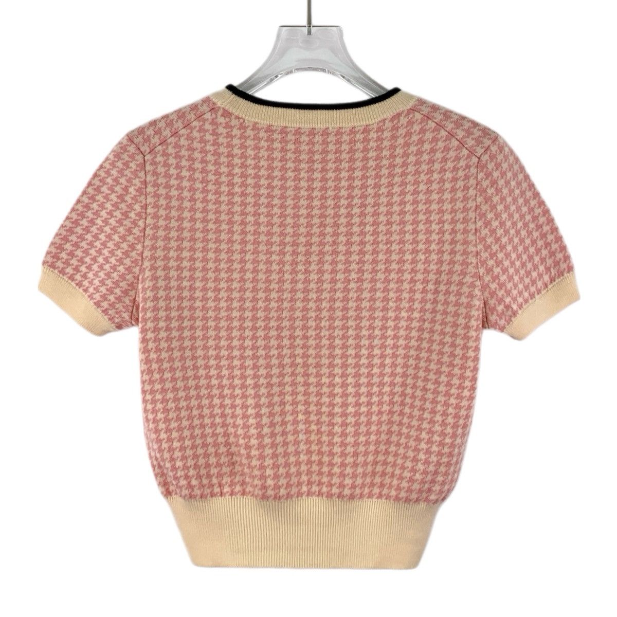 Miu Miu Miu Miu Pink Houndstooth Wool Short Sleeve Knit Top K26WX Size M / US 6-8 / IT 42-44 - 2 Thumbnail