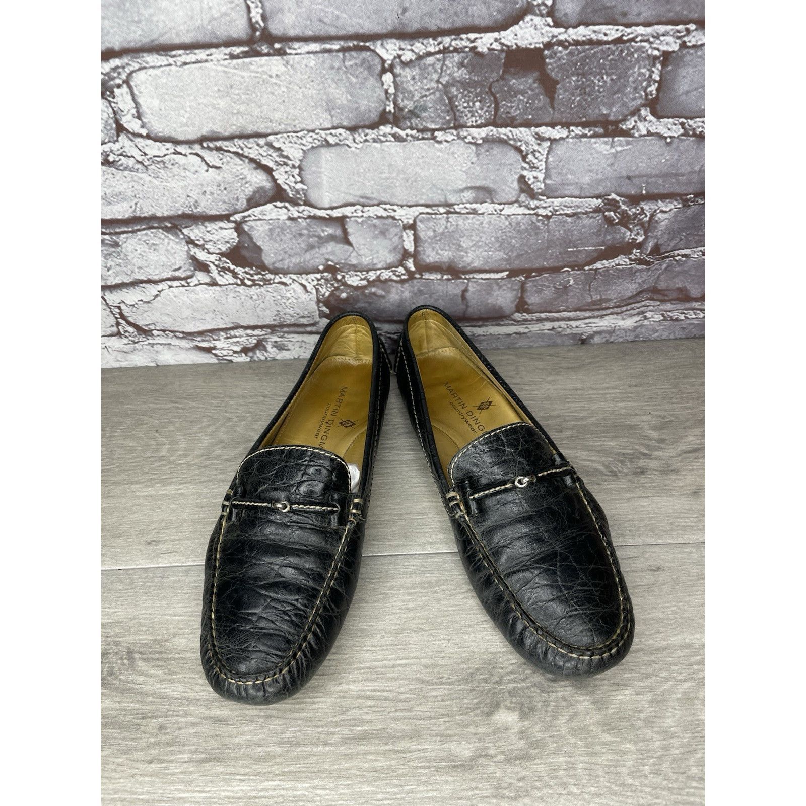 Martin Dingman Martin Dingman Croc Embossed Black Leather Loafers Moccasins Size US 8 / IT 38 - 13 Thumbnail