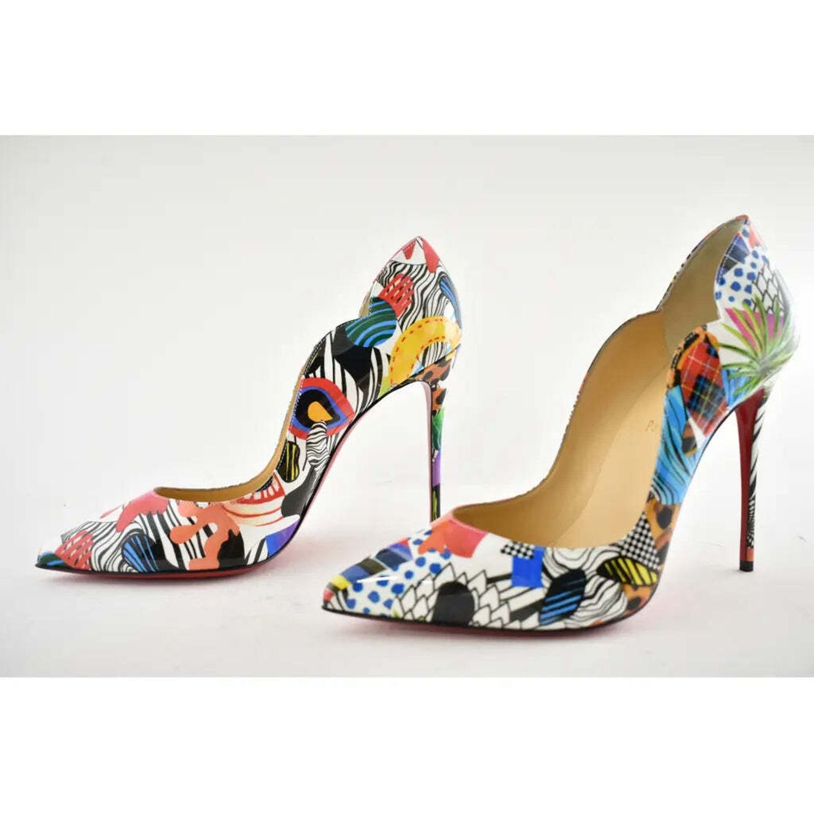 Christian Louboutin Hot Chick 100 Patent Sapeur Black Multicolor Heel Pump 37.5 Size US 7.5 / IT 37.5 - 10 Thumbnail