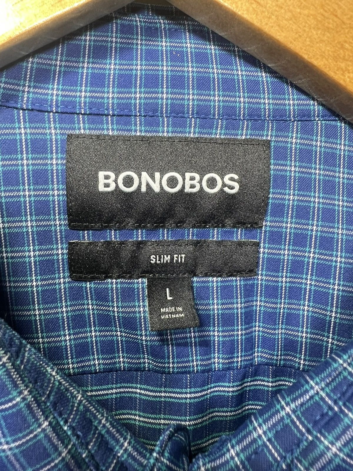 Bonobos Bonobos Shirt Mens Large Blue Plaid Slim Fit L/S Button Down Size US L / EU 52-54 / 3 - 3 Thumbnail