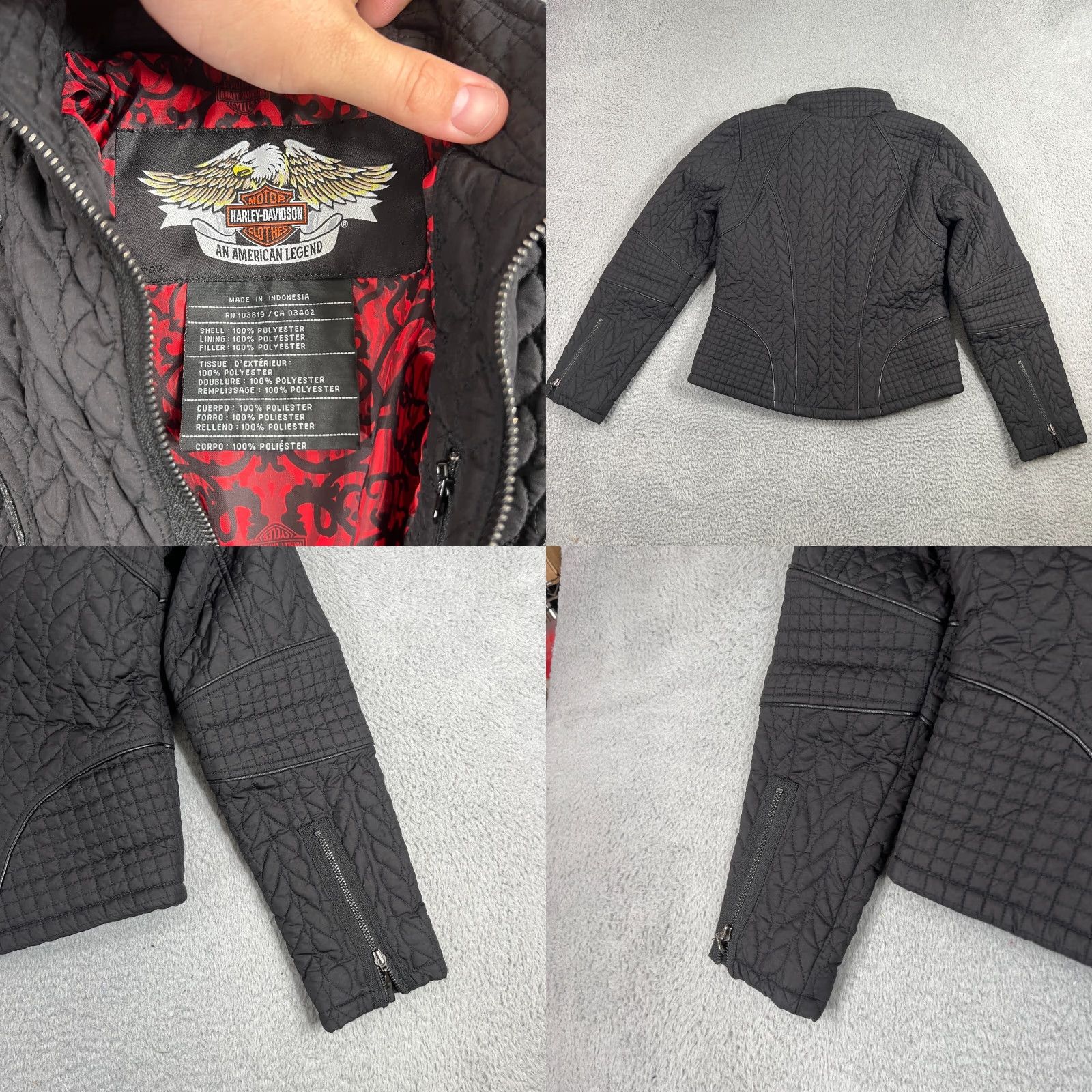 Harley Davidson Harley-Davidson Womens Jacket Small Black Quilted Motorcycle 90s Zip Size S / US 4 / IT 40 - 8 Thumbnail
