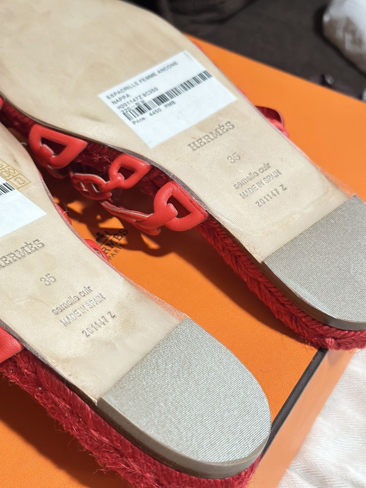 Hermes NWOT HERMES ANCONE Espadrilles Fem ancone Rouge Bali 35 Size US 5 / IT 35 - 7 Thumbnail