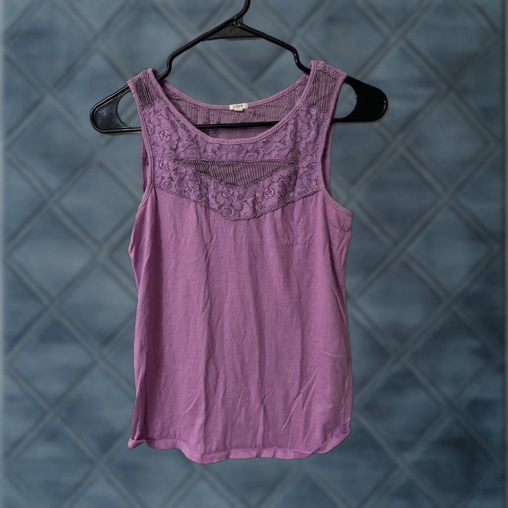 Vintage J Crew Tank Shirt Women Purple 2XS XXS Cotton Blend Textured Sleeveless Round Neck Vintage/Basic? Size XXS / US 00 / IT 34 - 1 Thumbnail
