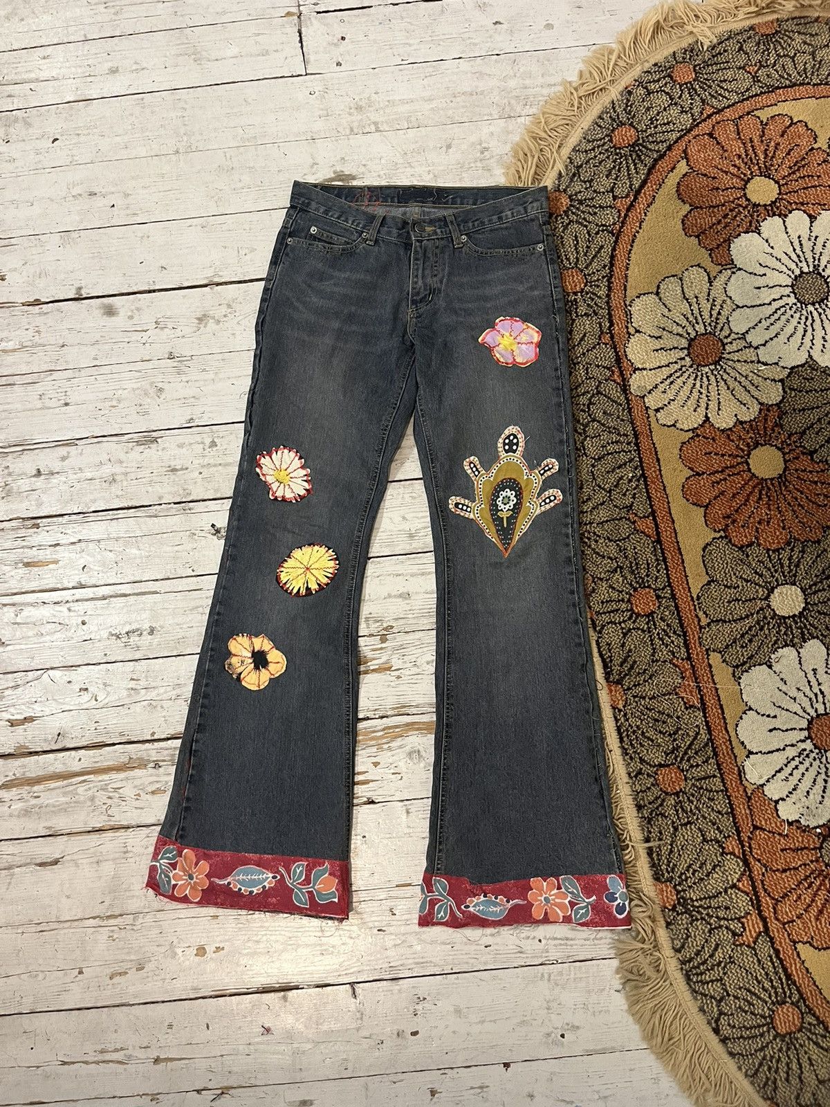 Kapital 90s Vintage Flared Sashiko Boro Patchwork Repaired Denim Size 32" / US 10 / IT 46 - 1 Thumbnail