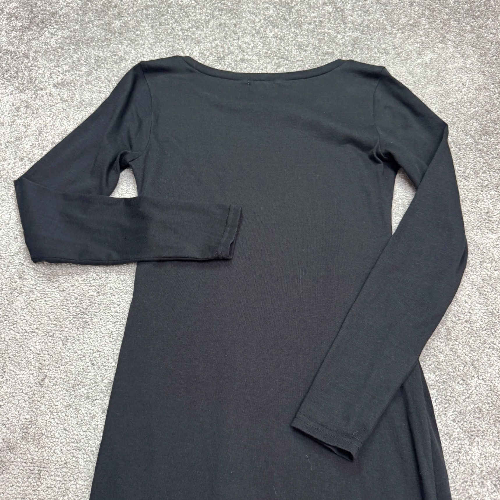 Leith Dress Womens Medium Black Long Sleeve Bodycon Ruched Asymmetrical Midi  Classic Shirt?