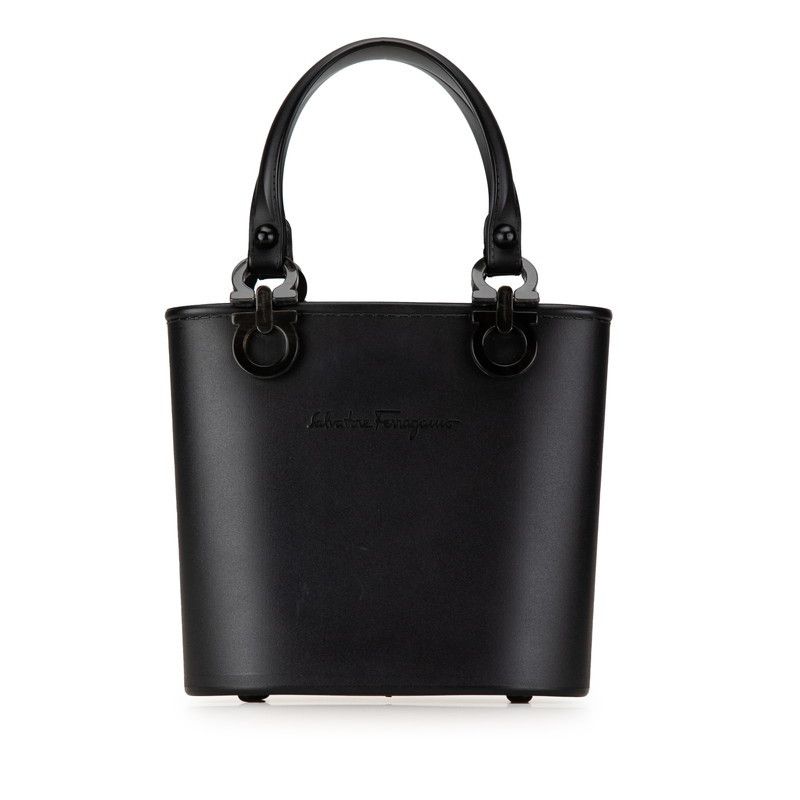 Salvatore Ferragamo Salvatore Ferragamo Gancini Bucket Handbag Black Rubber Leather Plastic Handbag in Great Condition